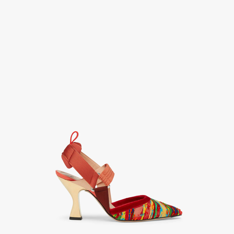 Red mesh and embroidery high-heeled slingbacks 1