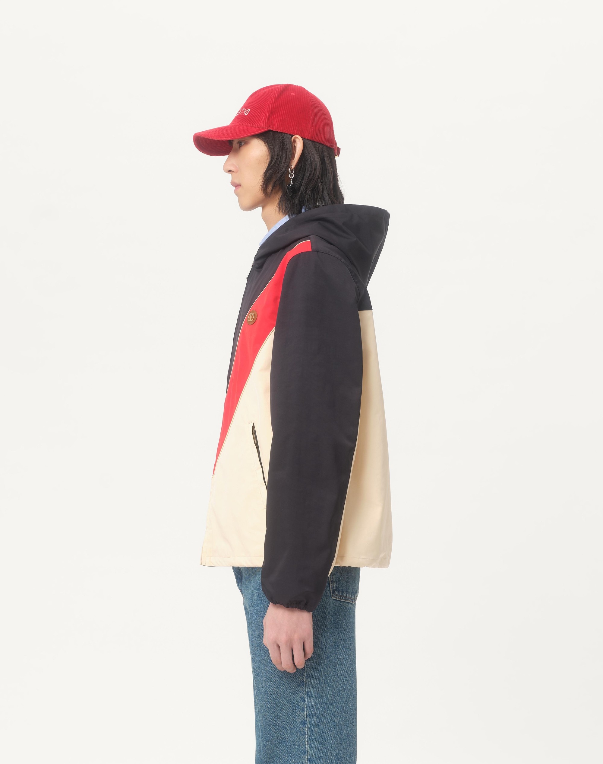 NYLON HOODED WINDBREAKER WITH VLOGO PATCH - 6