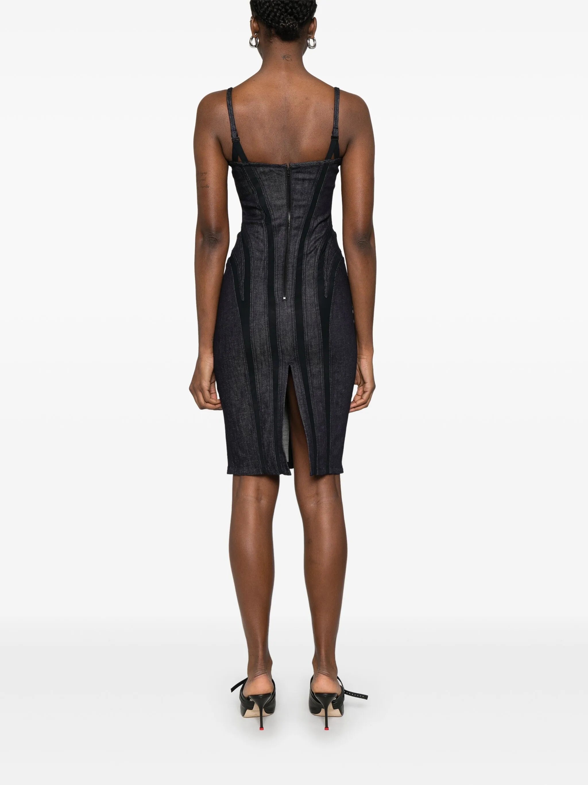 Mesh-panel Denim Midi Dress - 5