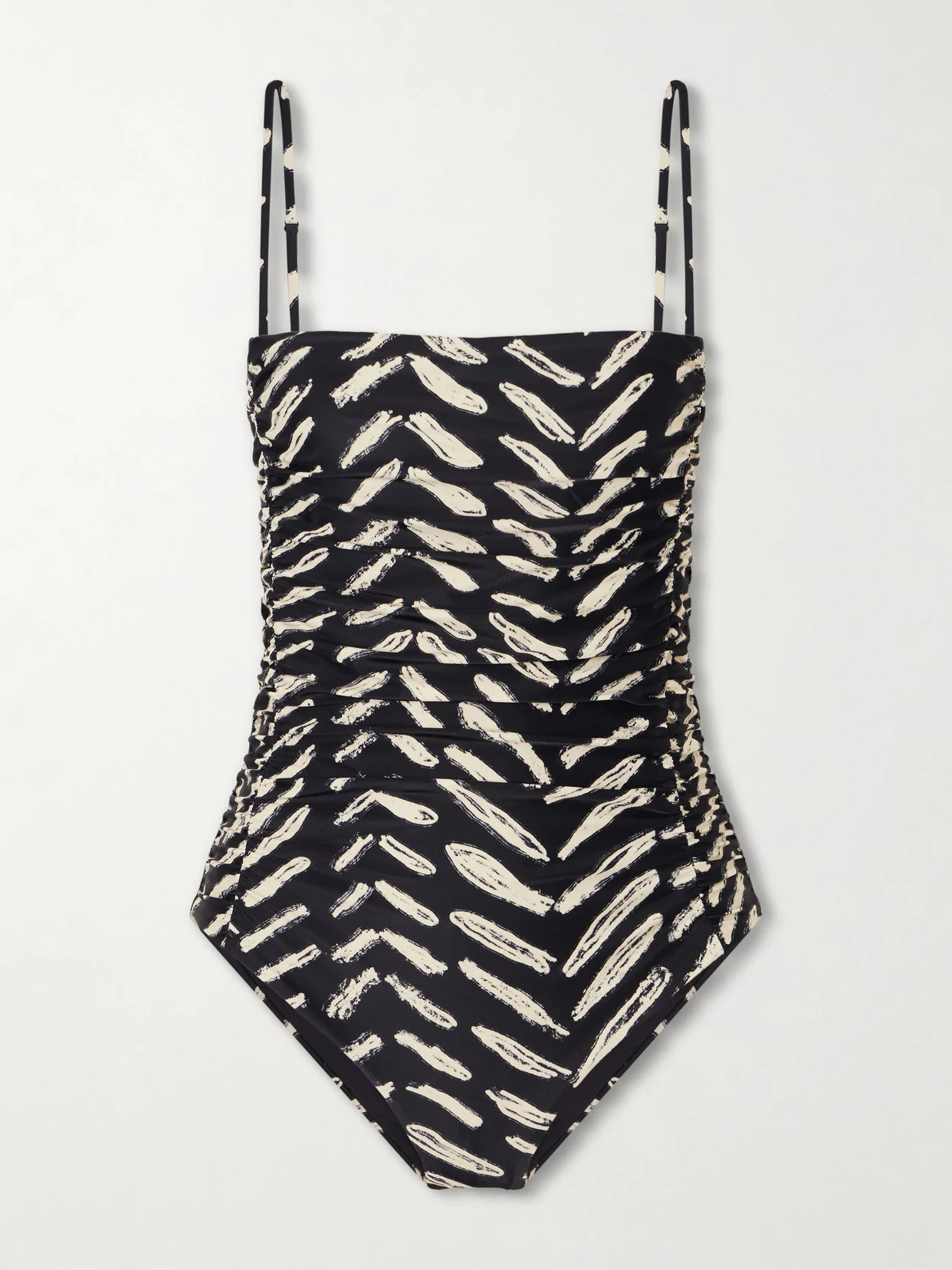 Whispering Tides Ruched Printed Recycled Stretch-jersey One-piece - 1