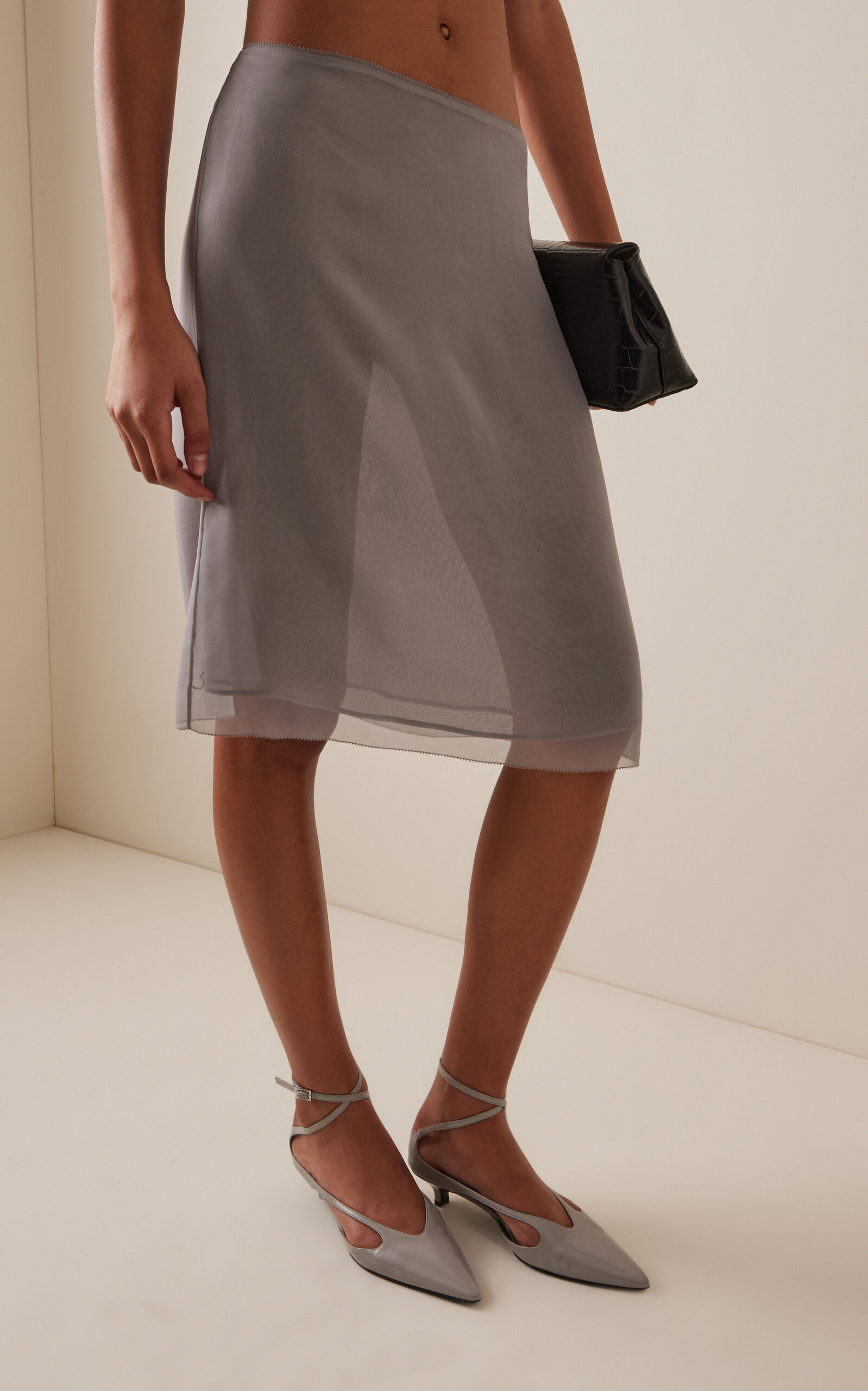 Silk-Chiffon Knee-Length Slip Skirt grey - 3