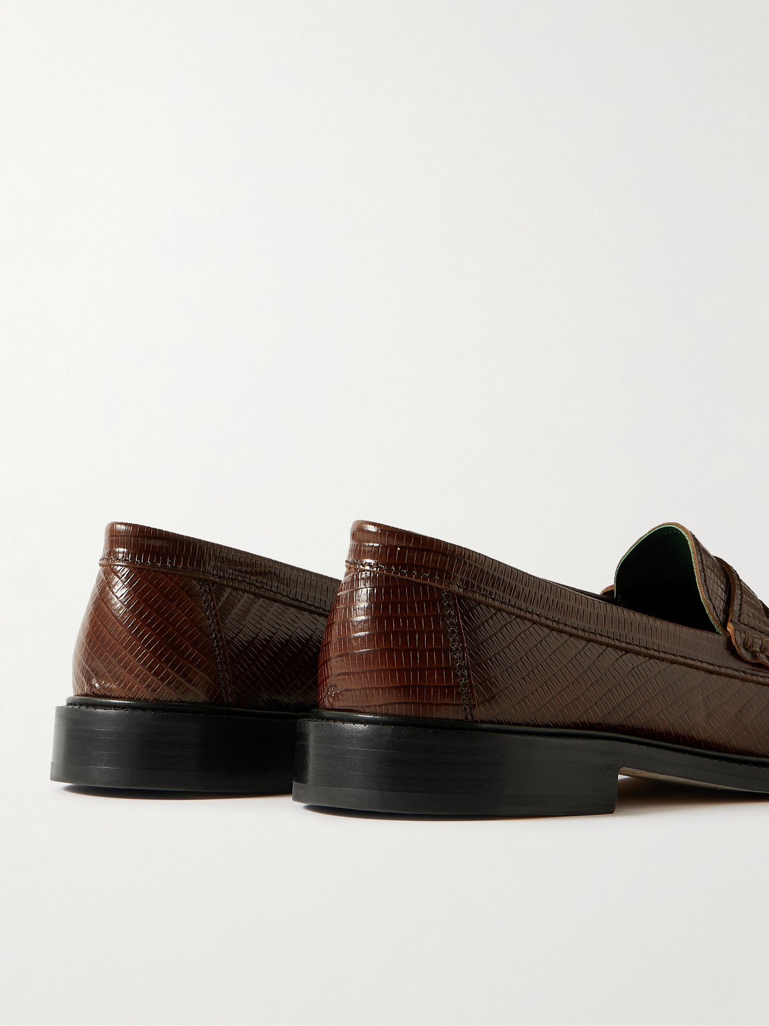 Yardee Lizard-Effect Leather Penny Loafers Brown - 5