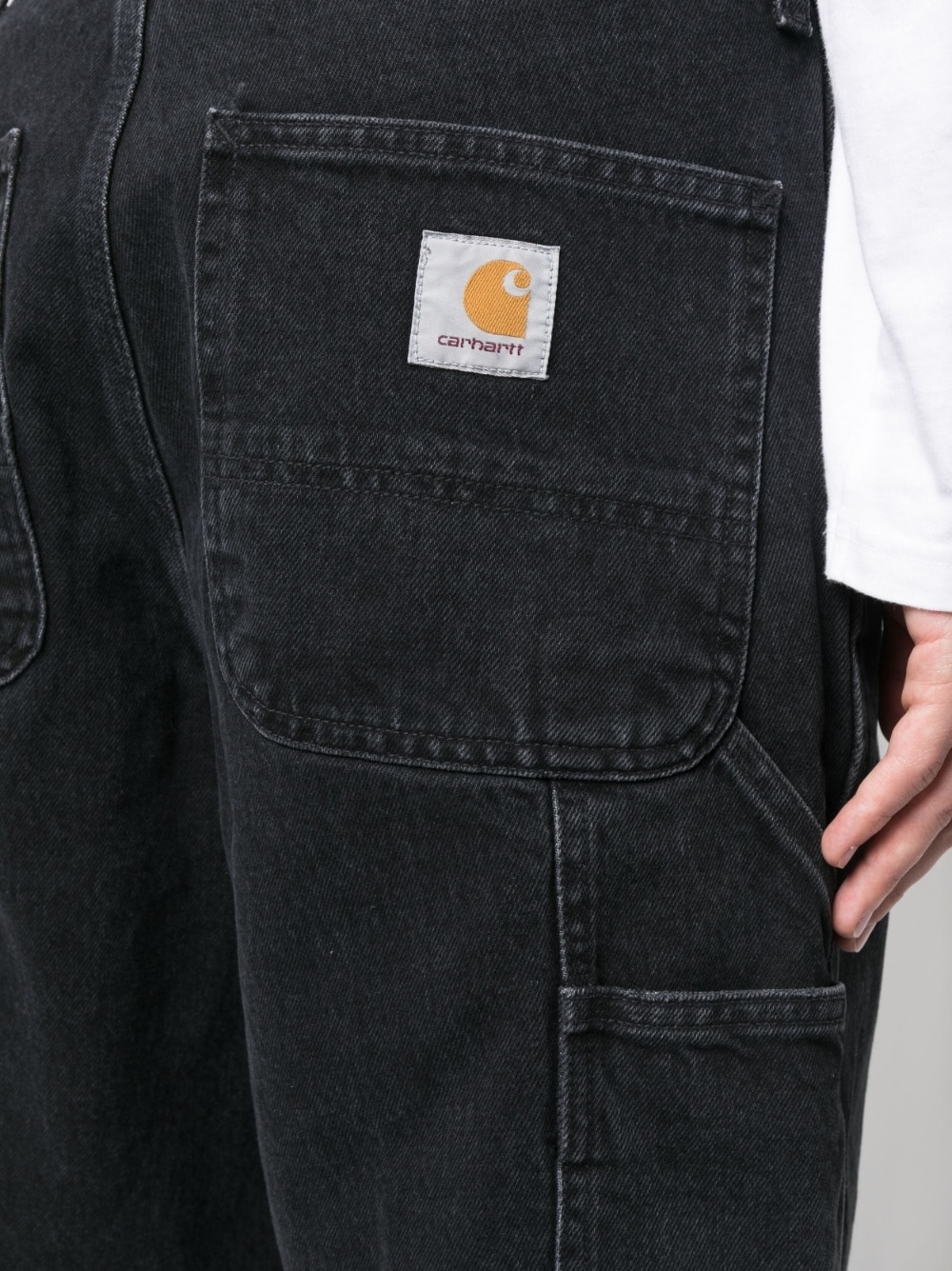 logo-patch denim cargo shorts - 5