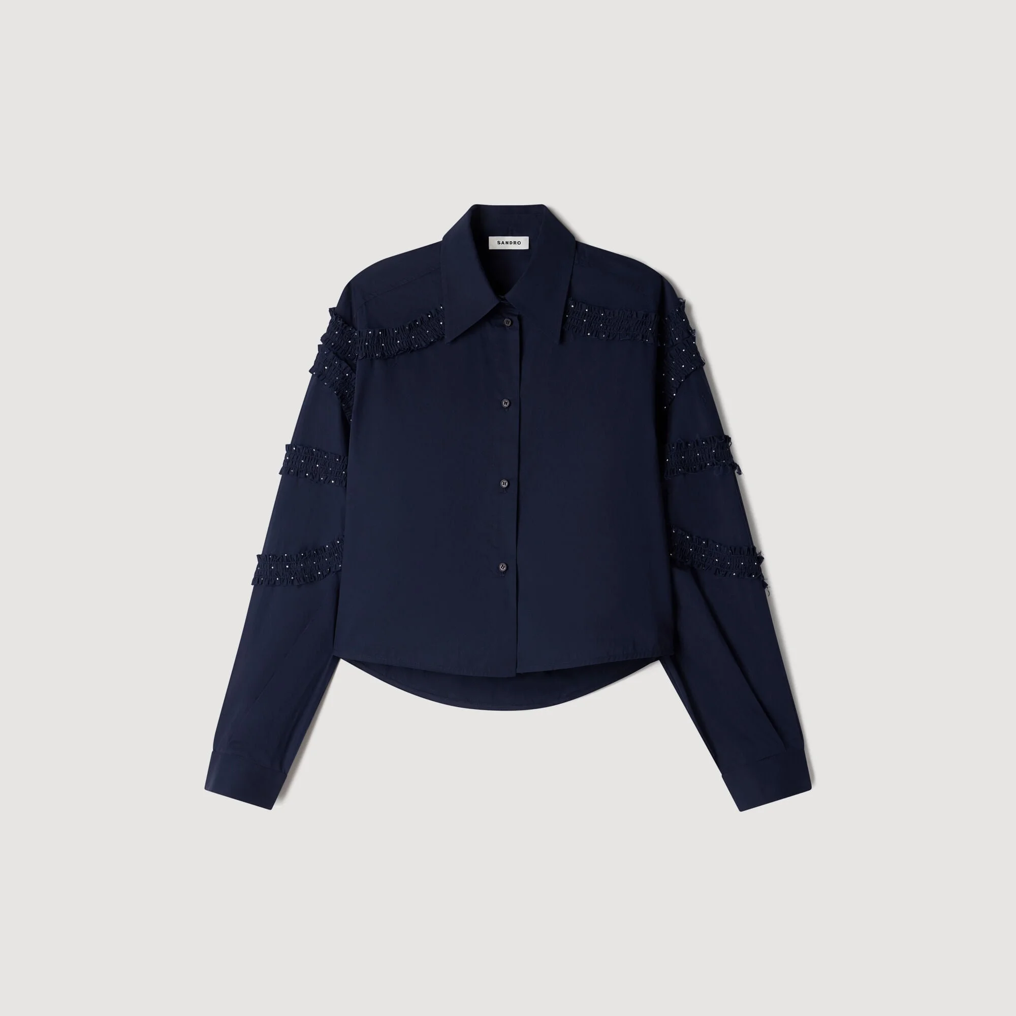GATHERED RHINESTONE COTTON SHIRT - 1