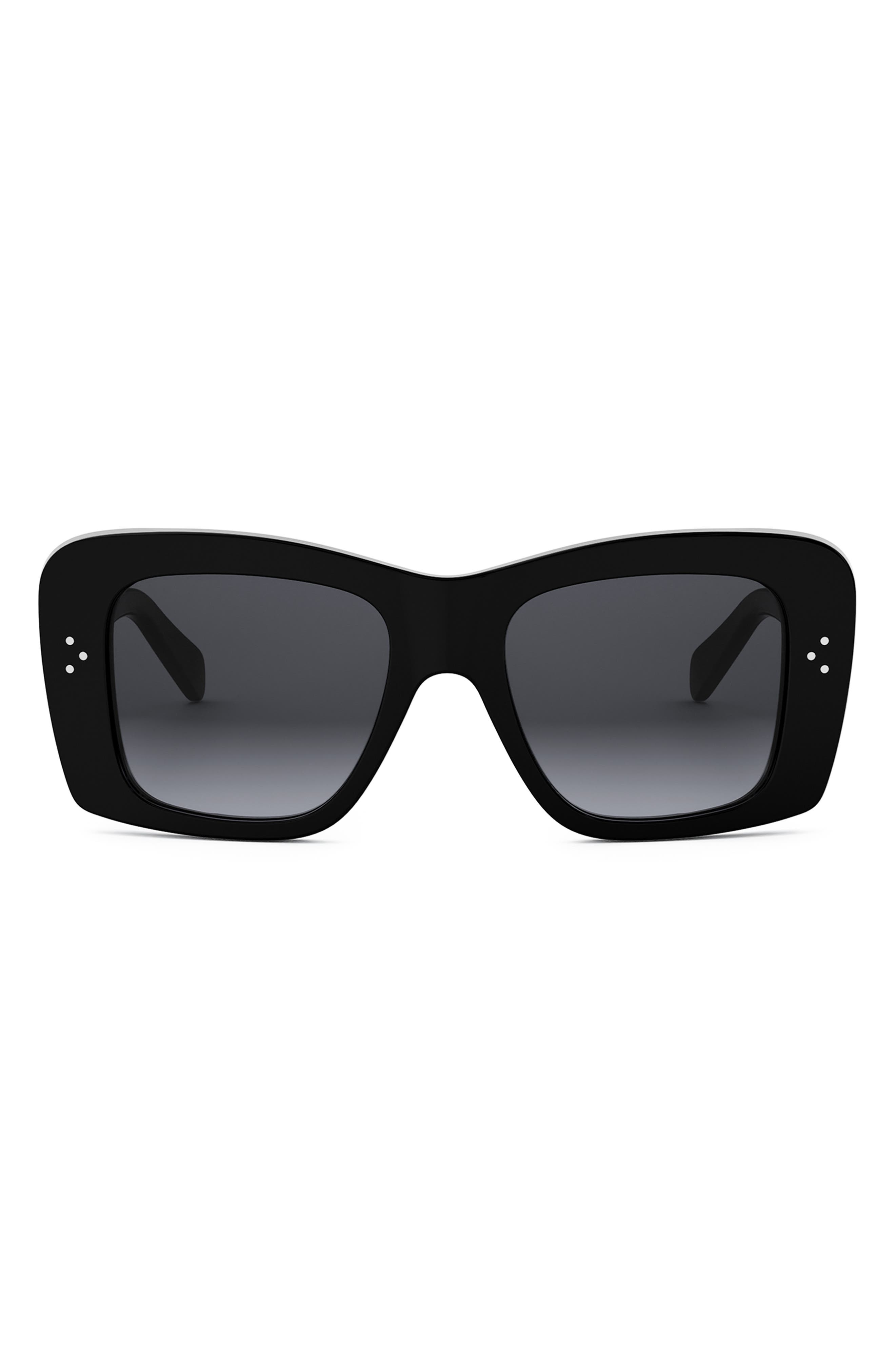 CELINE Bold 3 Dots 53mm Geometric Sunglasses in Shiny Black /Gradient Smoke at Nordstrom - 1