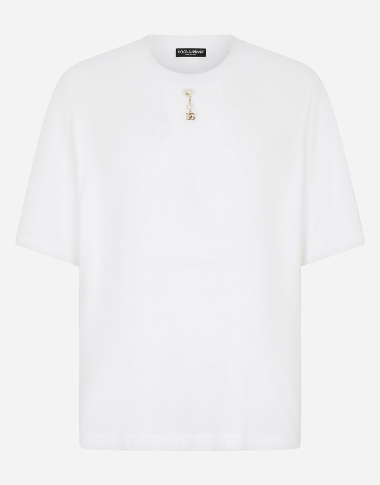 Cotton T-shirt with pearl pendant and DG logo - 3