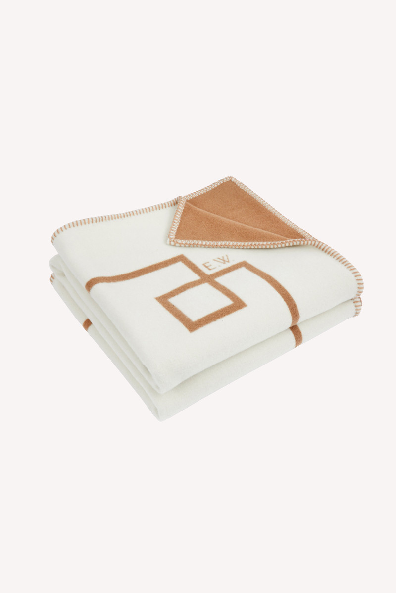 Roma Geometric Detail Blanket in Ivory & Camel Wool 1