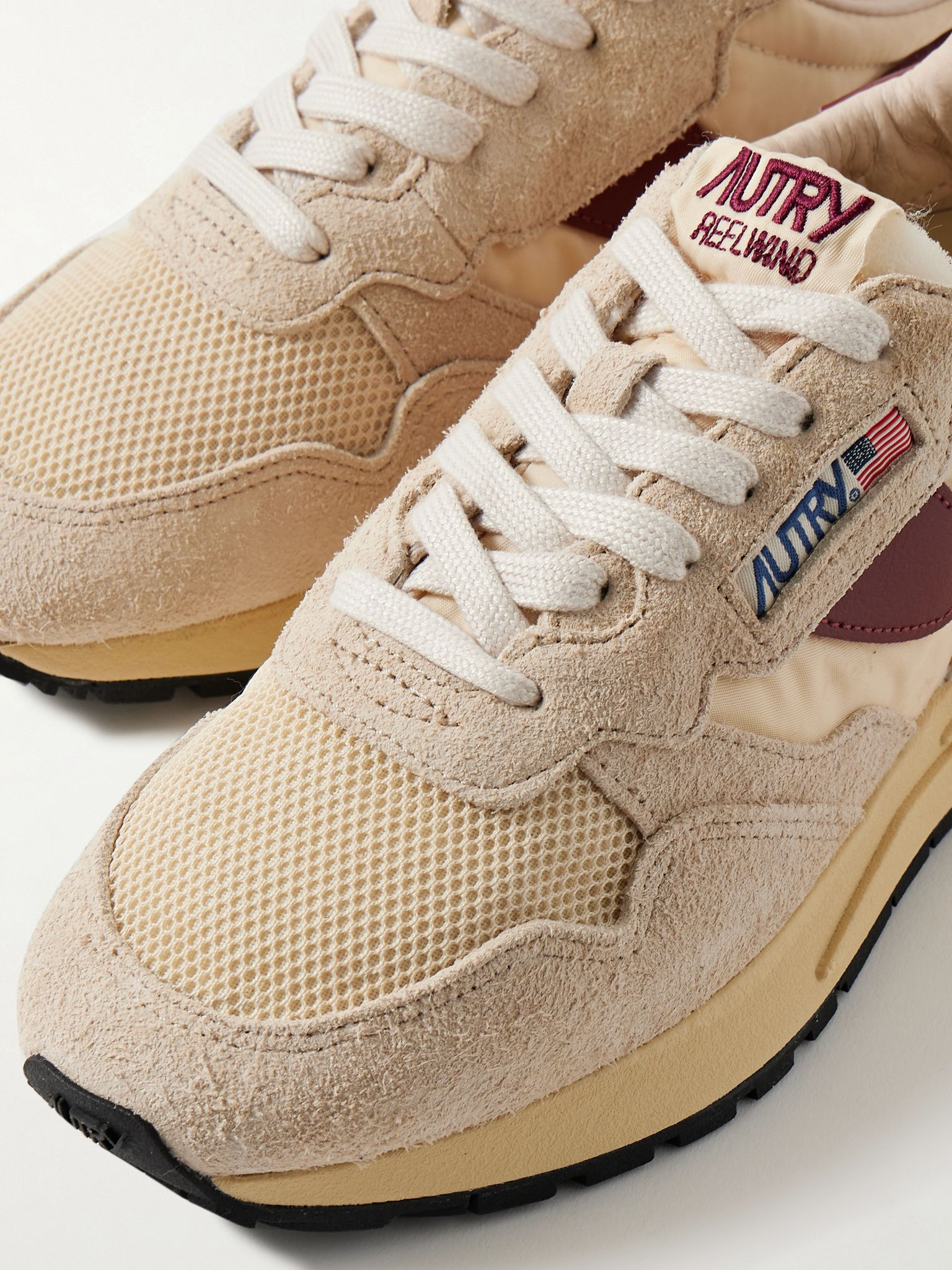 Reelwind Low leather-trimmed suede, mesh and shell sneakers Cream - 4