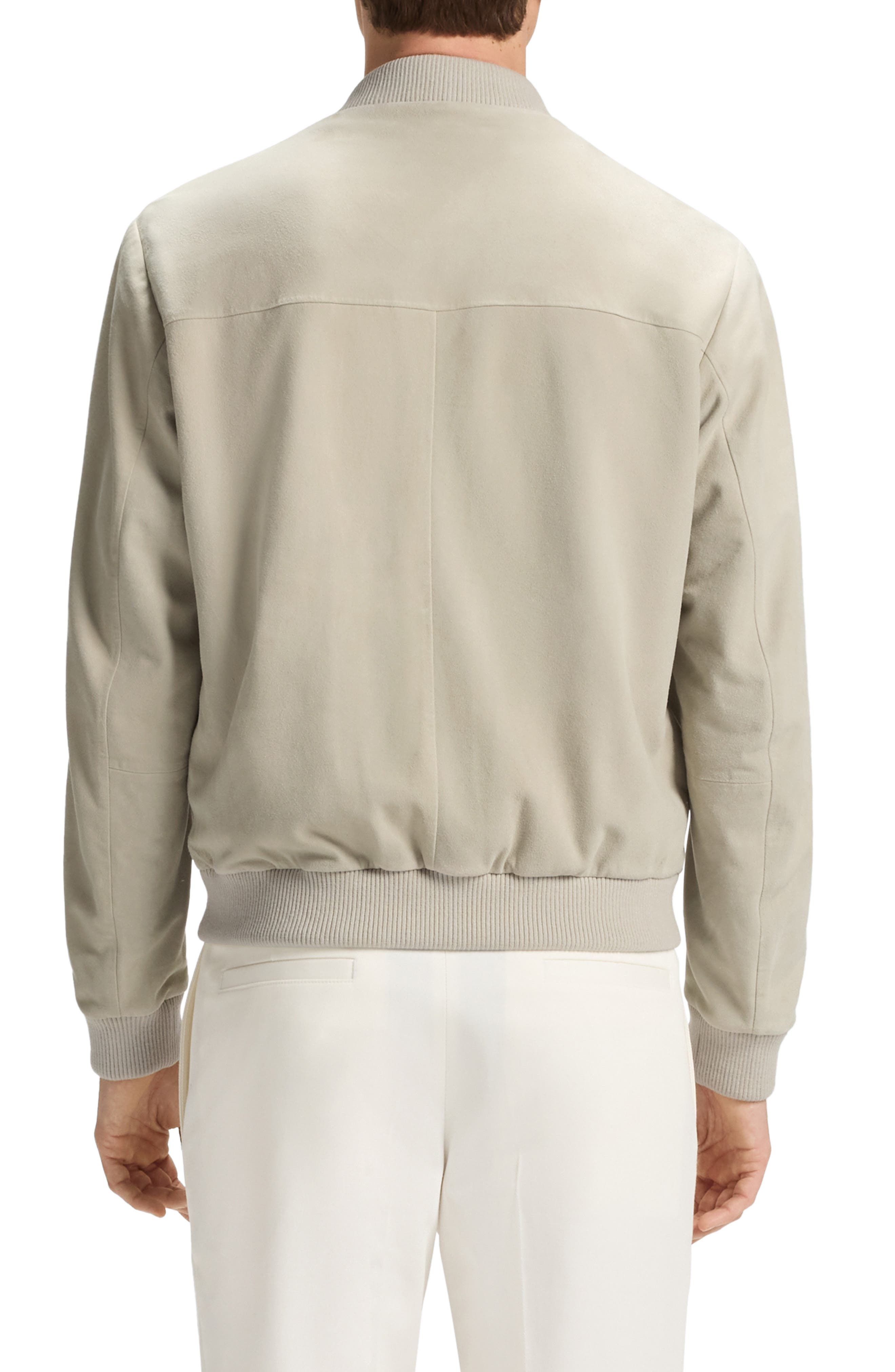 BOSS x Beckham Milo Suede Bomber Jacket in Light Beige at Nordstrom - 3