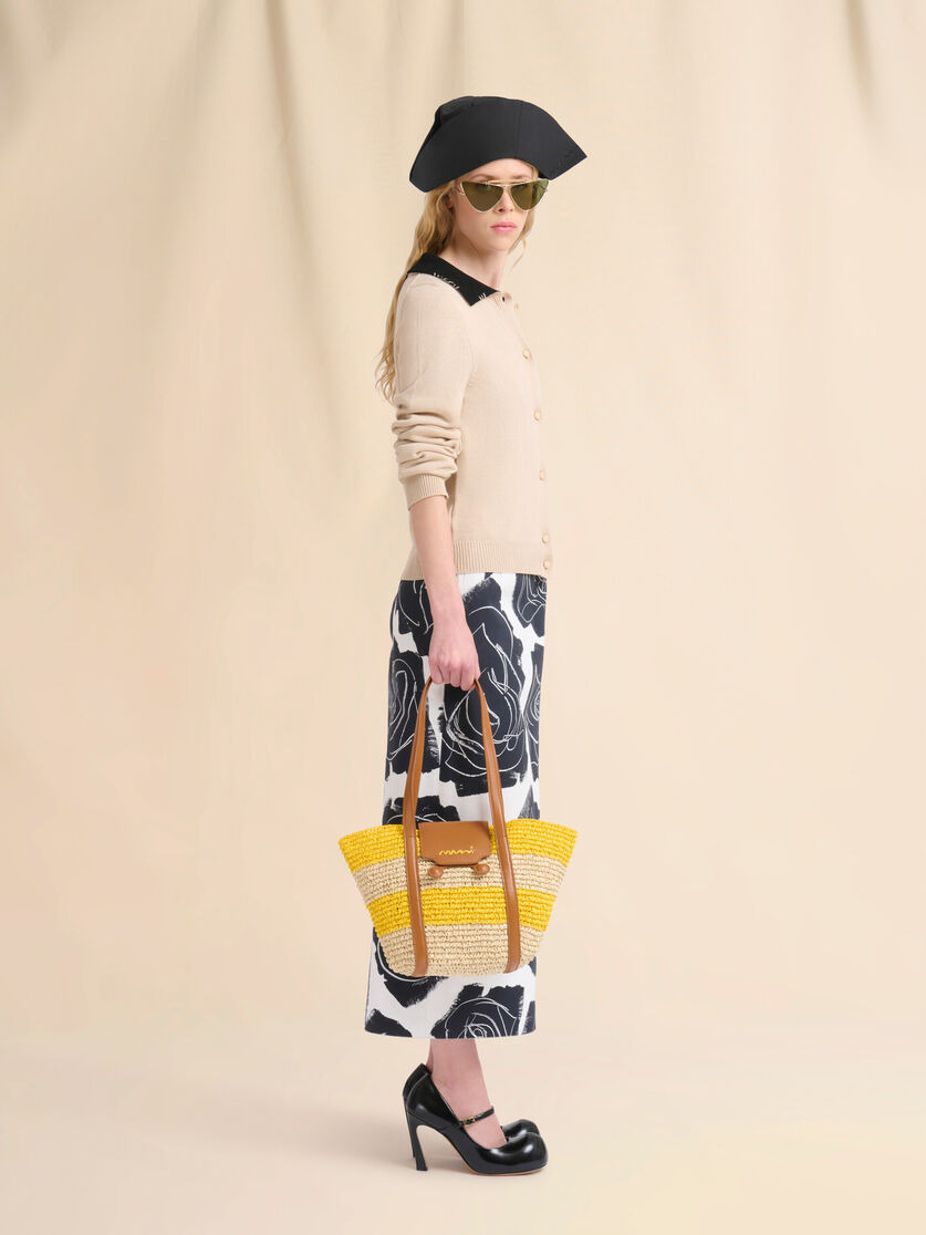 SMALL YELLOW STRIPE RAFFIA-EFFECT TRUNKAROO BEACH BAG - 2