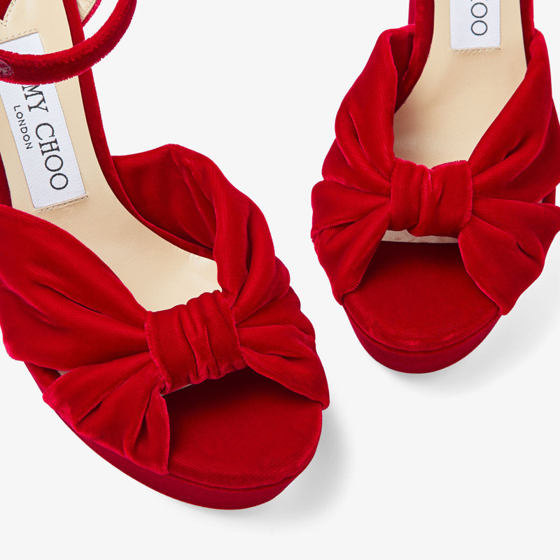 Heloise 120 Red Velvet Platform Sandals 4