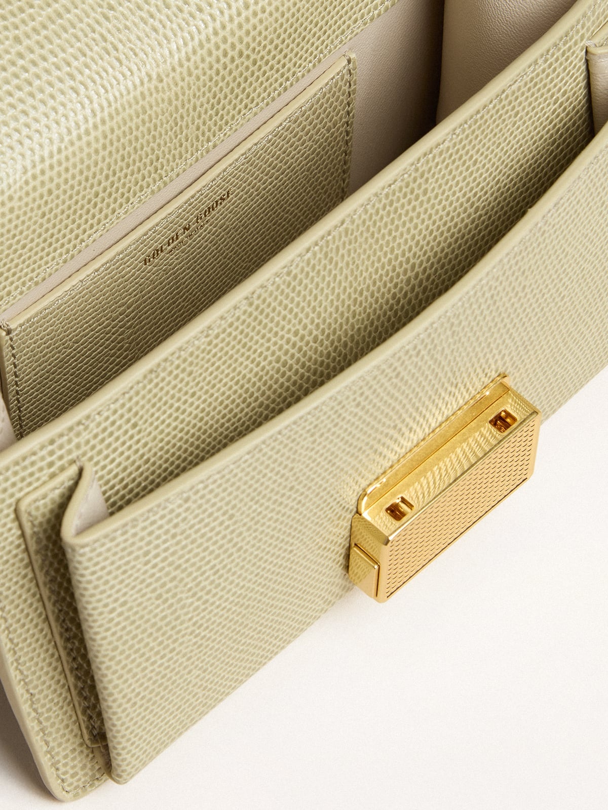 Small Venezia Bag in light green python-print leather with gold details - 5