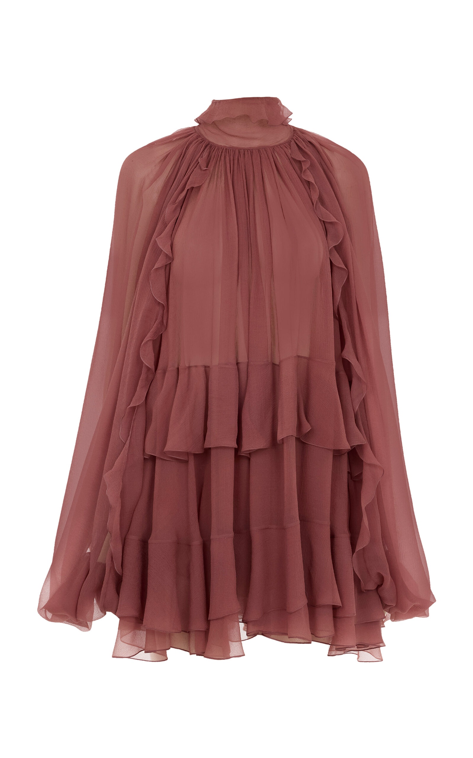 Ruffled Silk Mini Cape Dress pink - 1