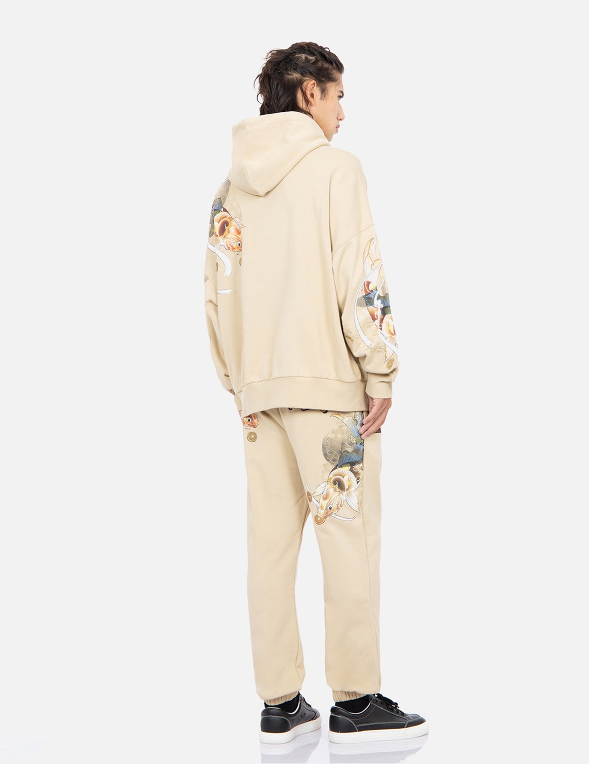 Tattoo Koi Print Hooded Sweatshirt - 4