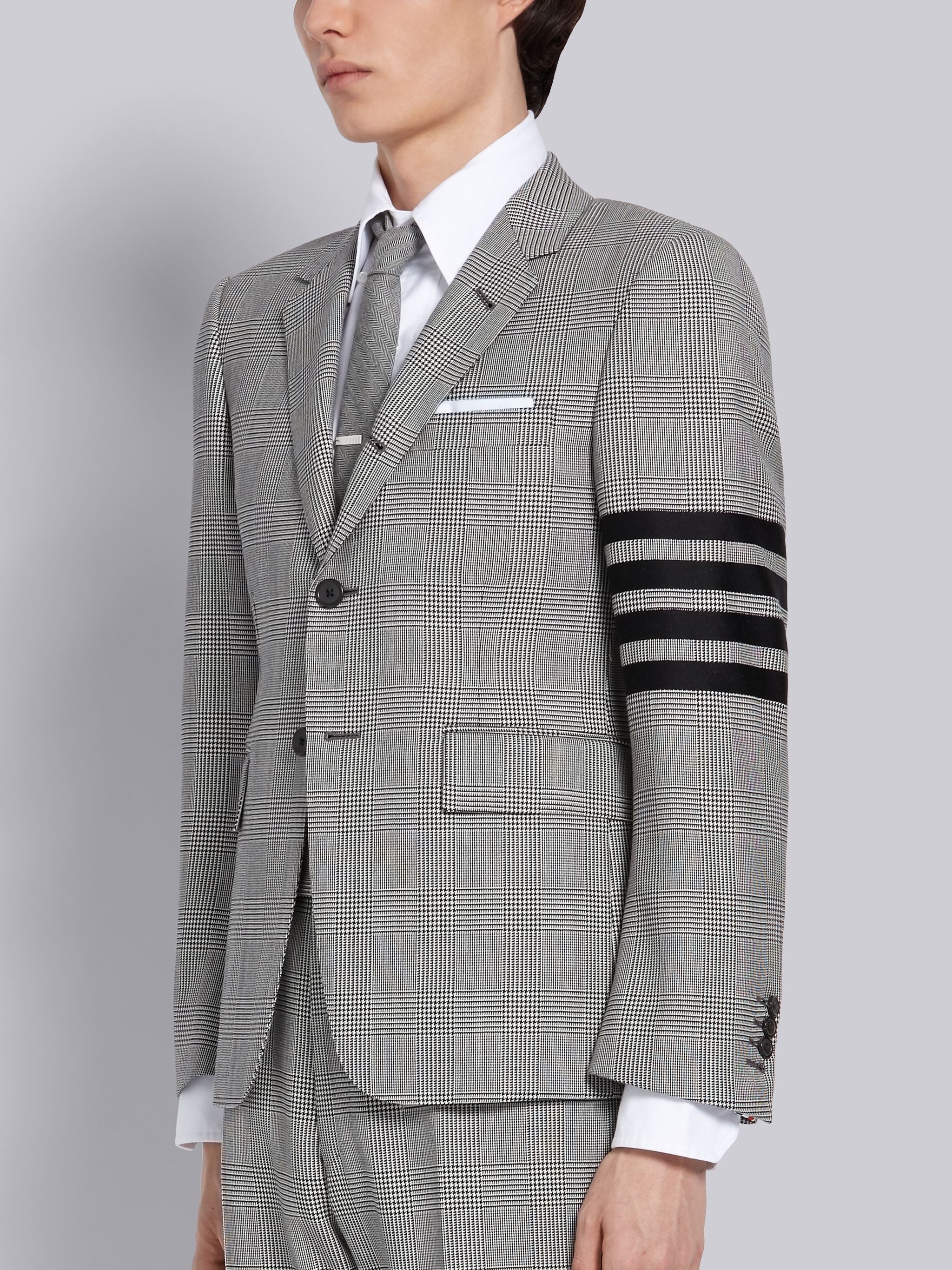 Black and White Wool Prince of Wales Classic 4-bar Sport Coat - 3