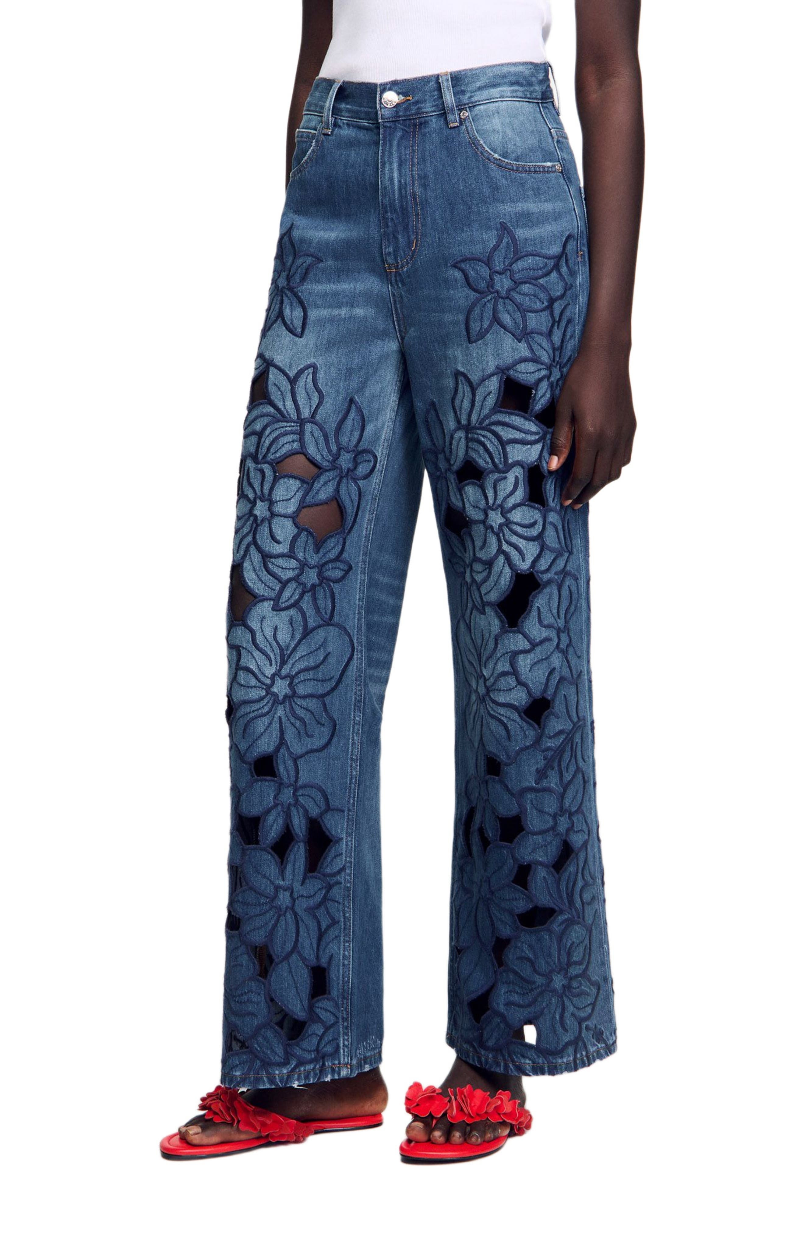 SANDRO Embroidered jeans in Blue Jean at Nordstrom - 3