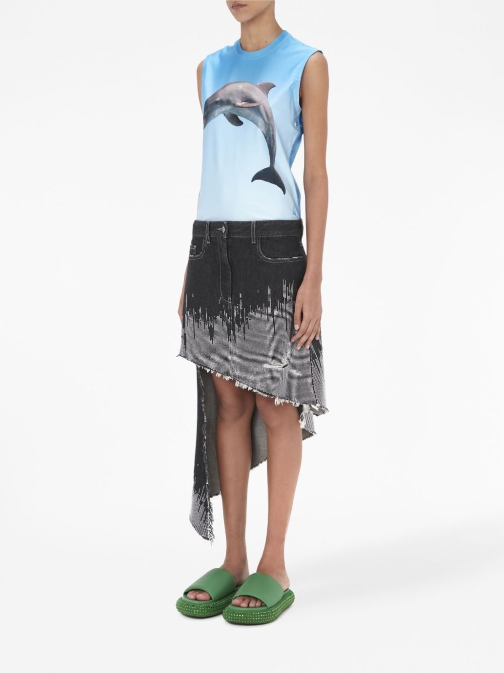 studded asymmetric denim skirt - 2