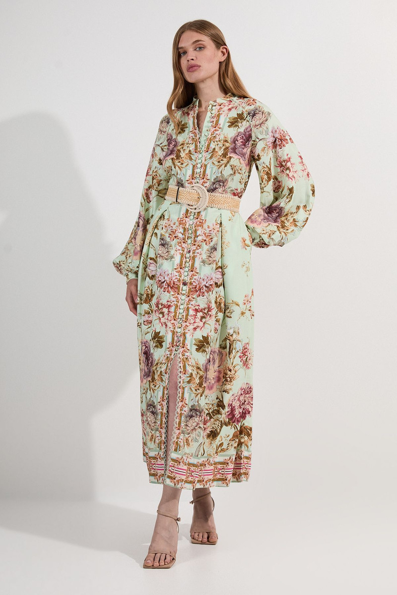 Floral Placed Embroidery Organdie Woven Midi Dress 1