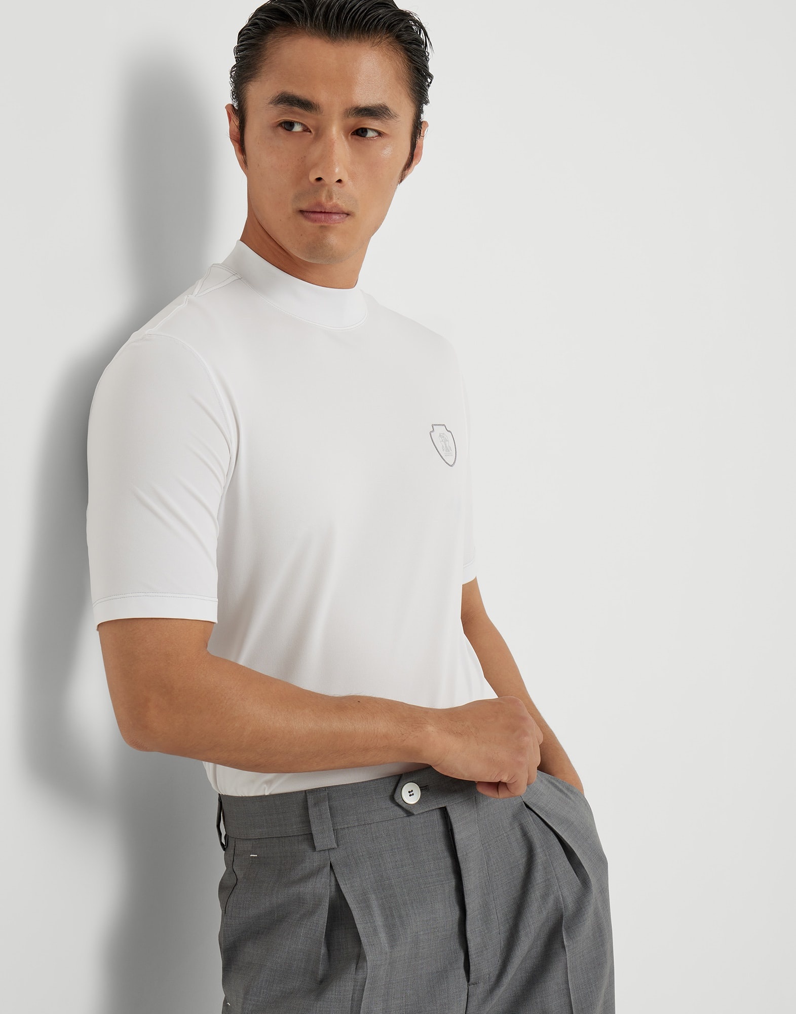 Techno piqué mock neck T-shirt with logo - 4