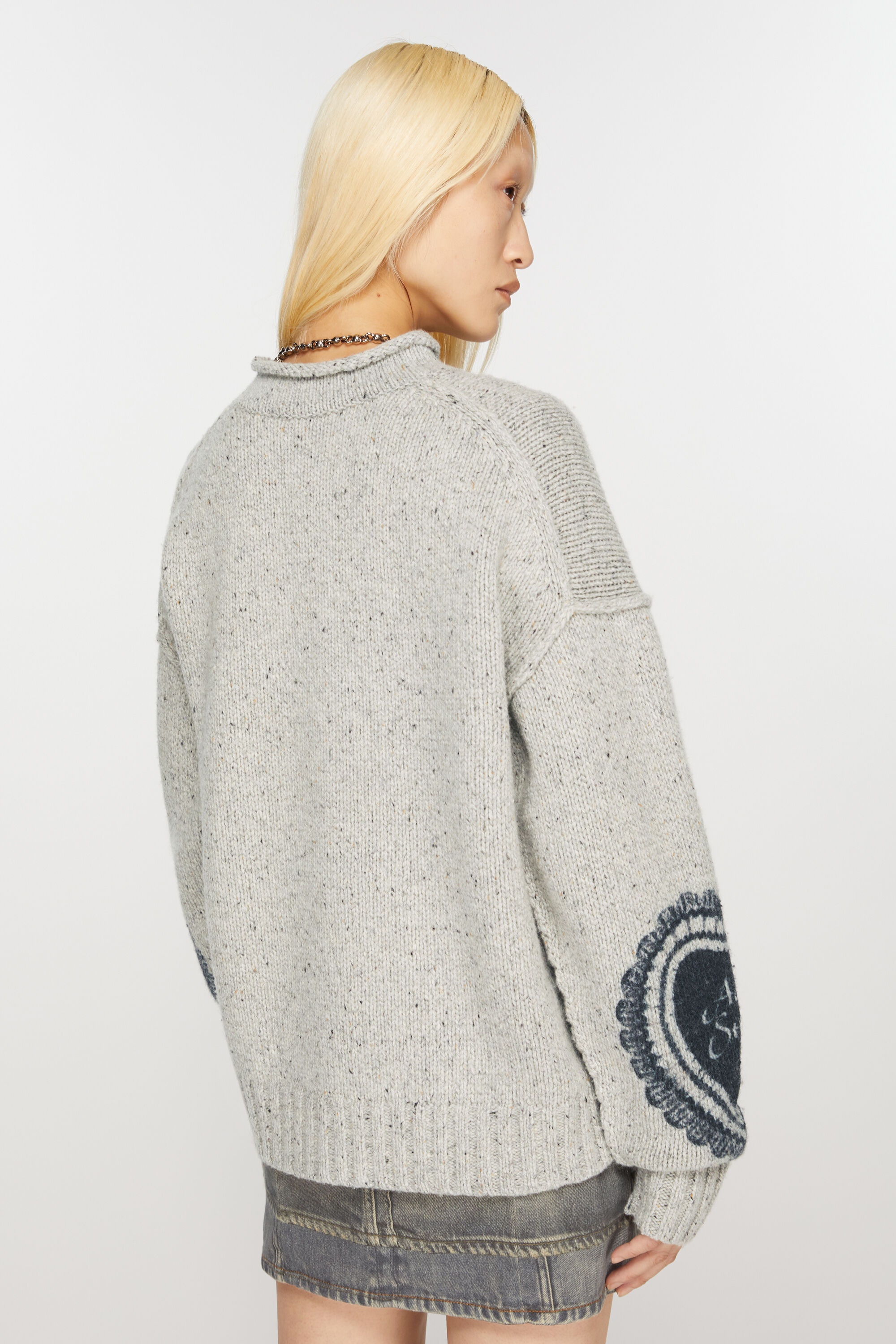 Printed wool blend jumper - Light grey - 3