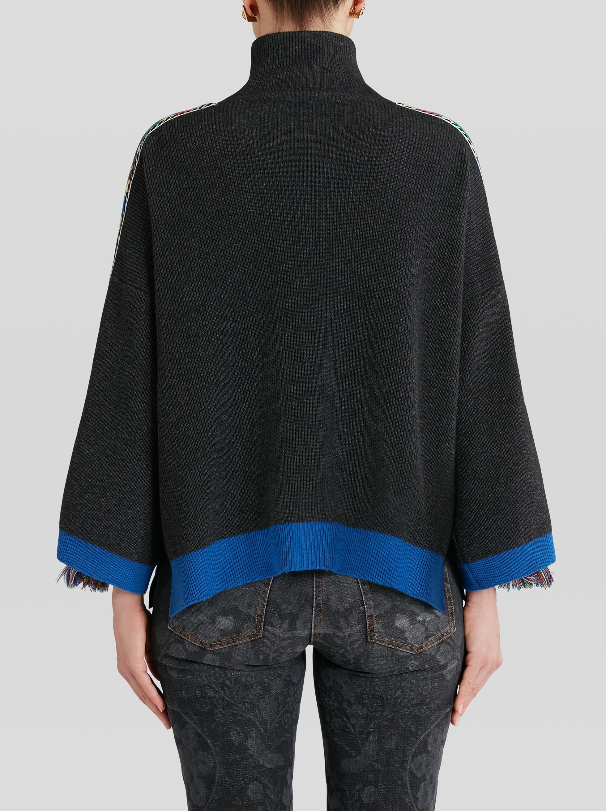 JERSEY PONCHO WITH GEOMETRIC TAPES AND TASSELS - 4