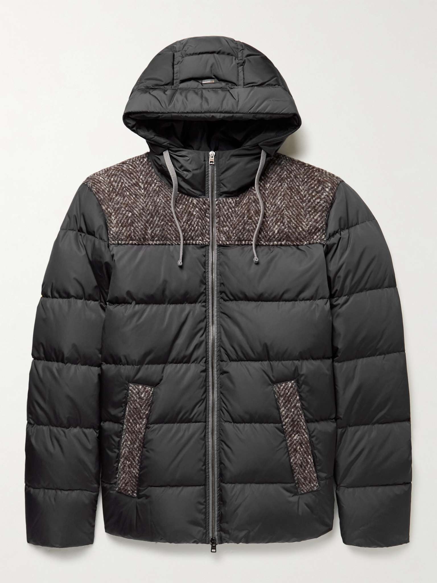 Quilted Shell and Herringbone Virgin Wool Hooded Down Jacket - 1