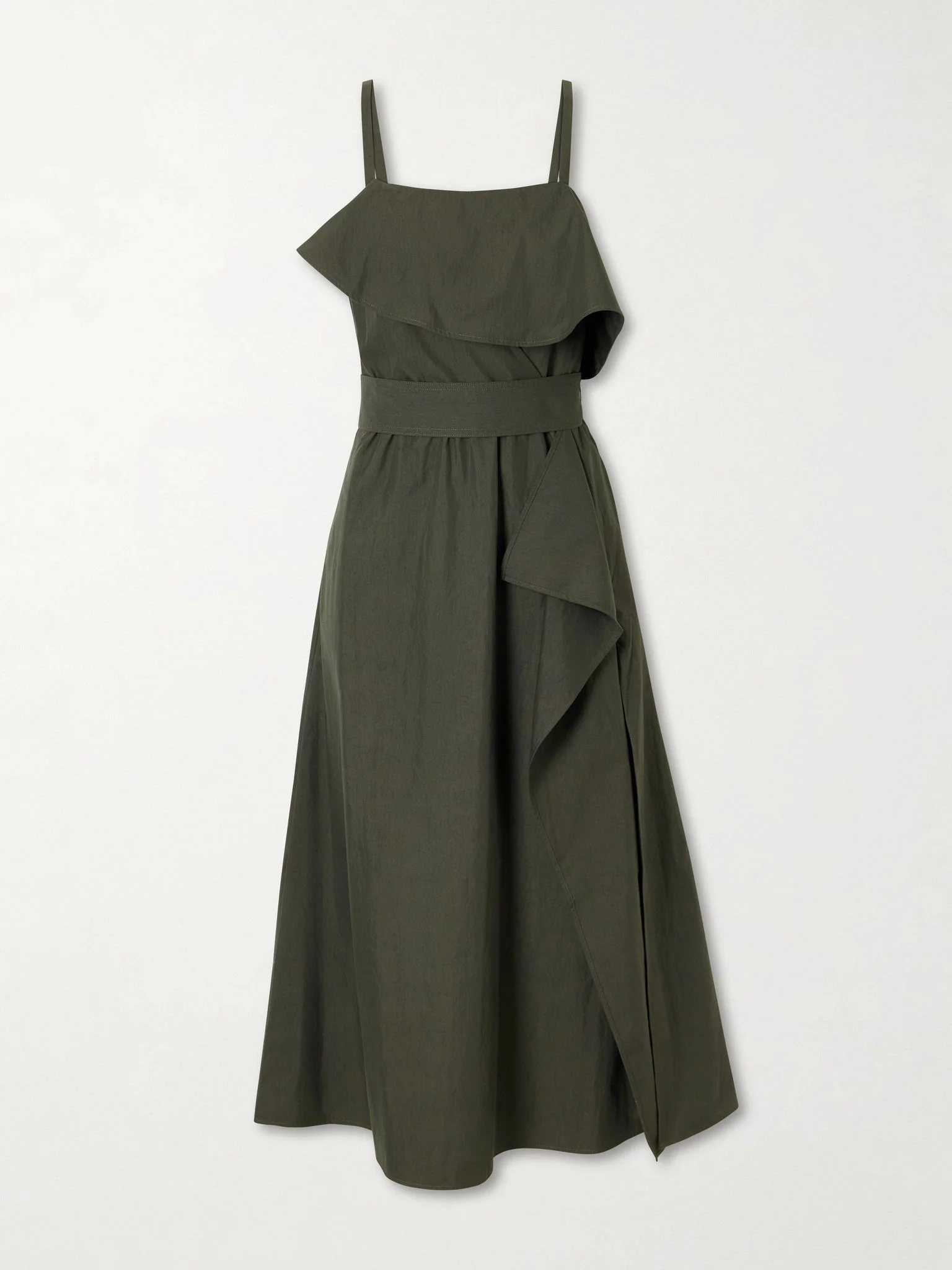 Reign belted cotton-blend midi dress Dark green - 1