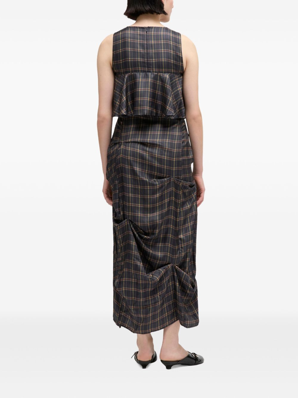 ruffled checked midi dress - 3