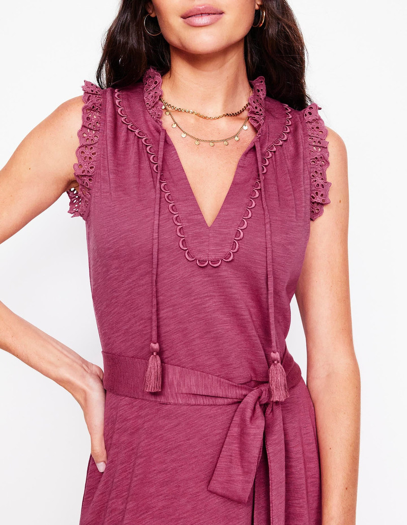 Aria Broderie Trim Midi Dress-Plum Purple 3