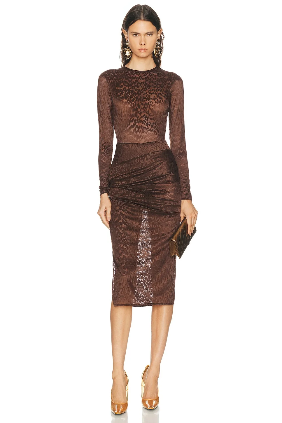 Long Sleeve Asymmetric Drape Dress - 1