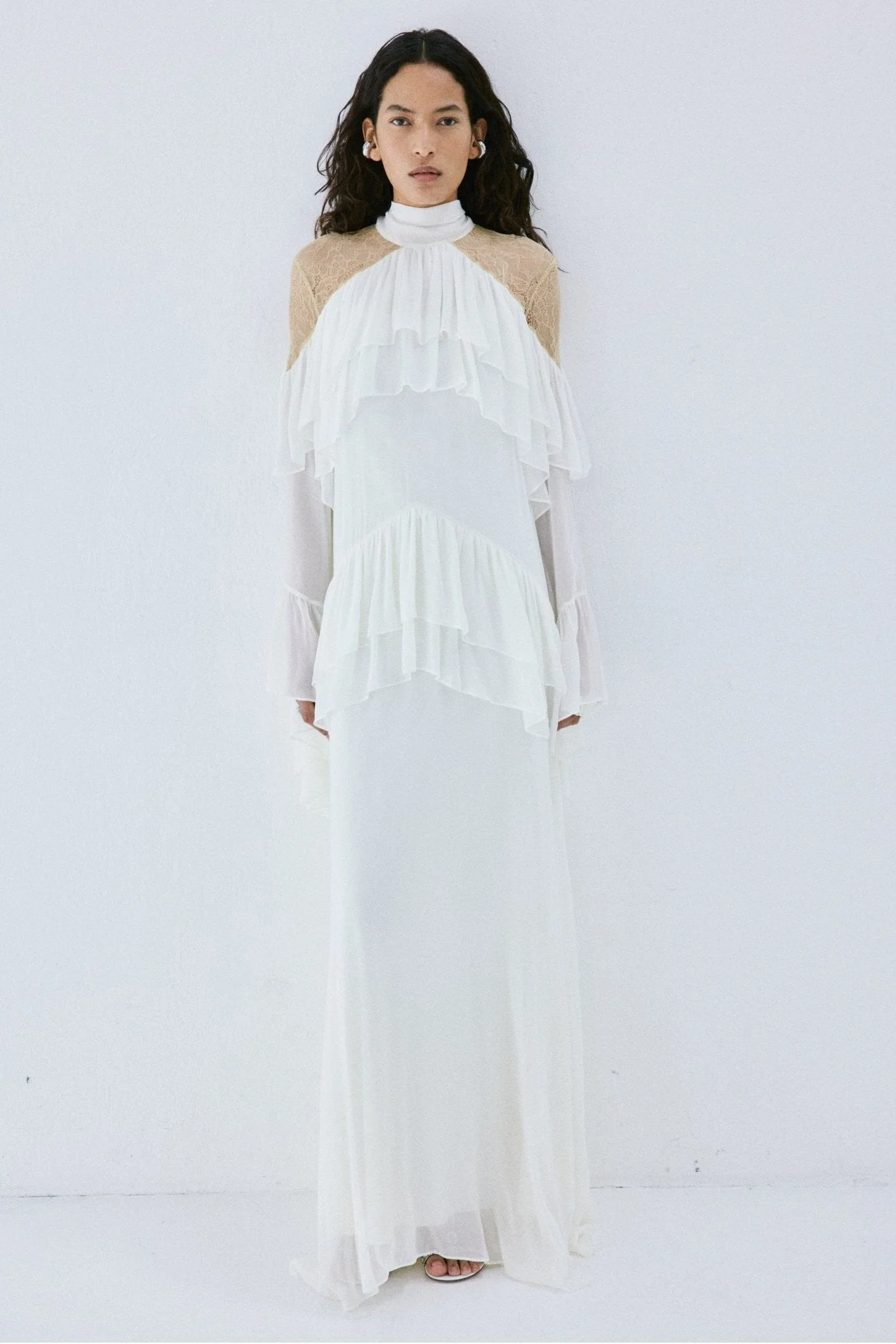 ETEREO MAXI DRESS IN IVORY VISCOSE GEORGETTE AND LACE - 1