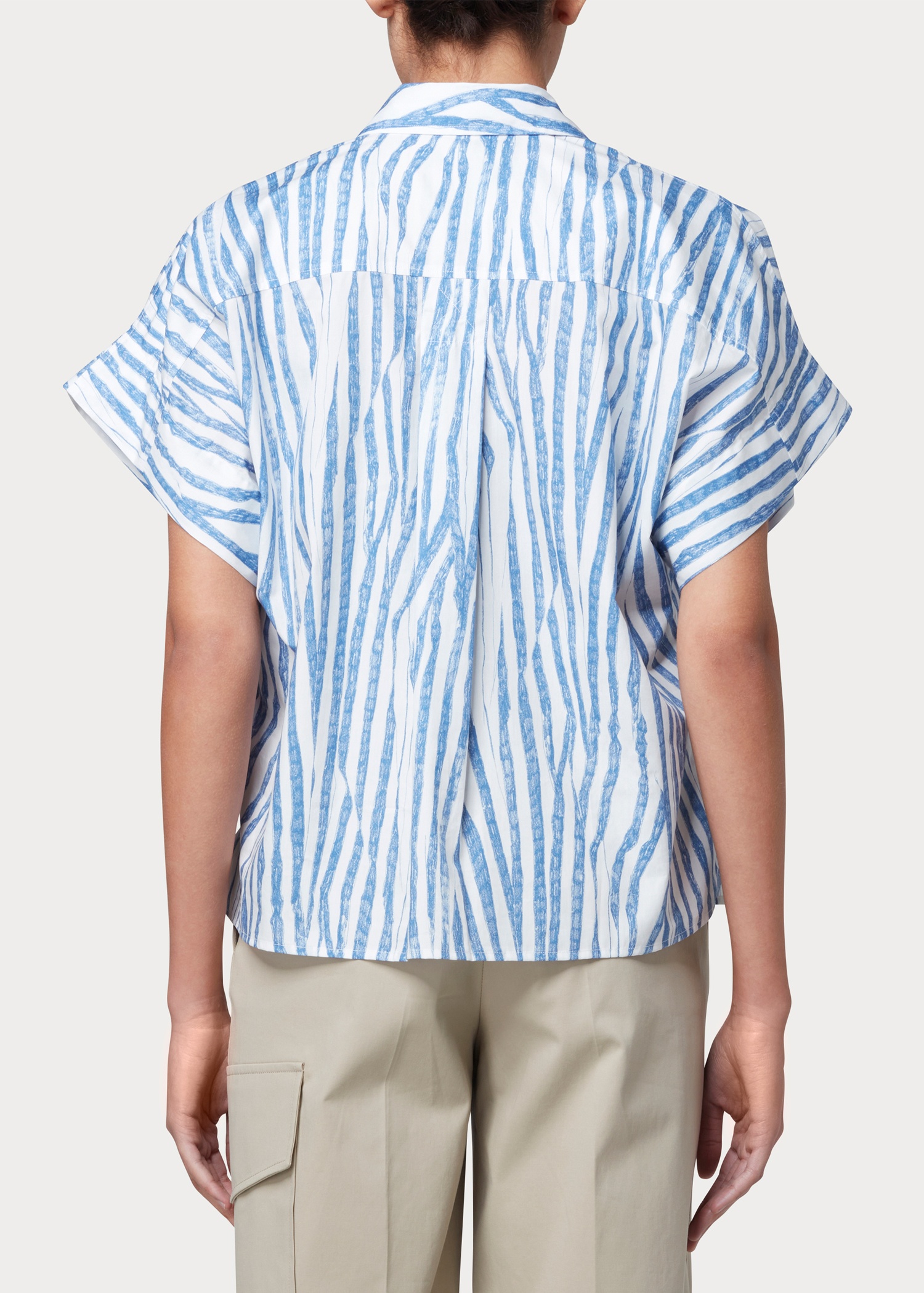 Women's Light Blue 'Wood Grain Stripe' Cotton Shirt - 2