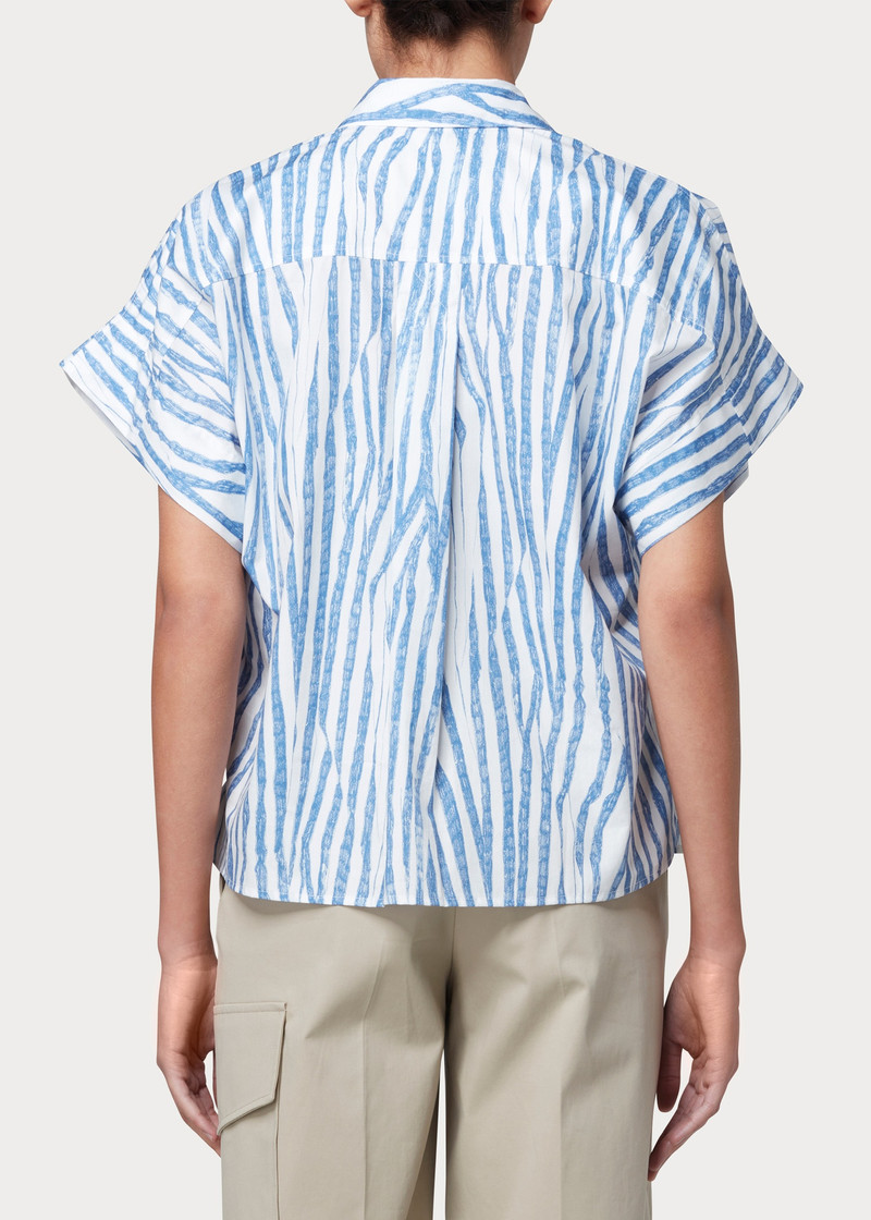 Paul Smith Women's Light Blue 'Wood Grain Stripe' Cotton Shirt outlook