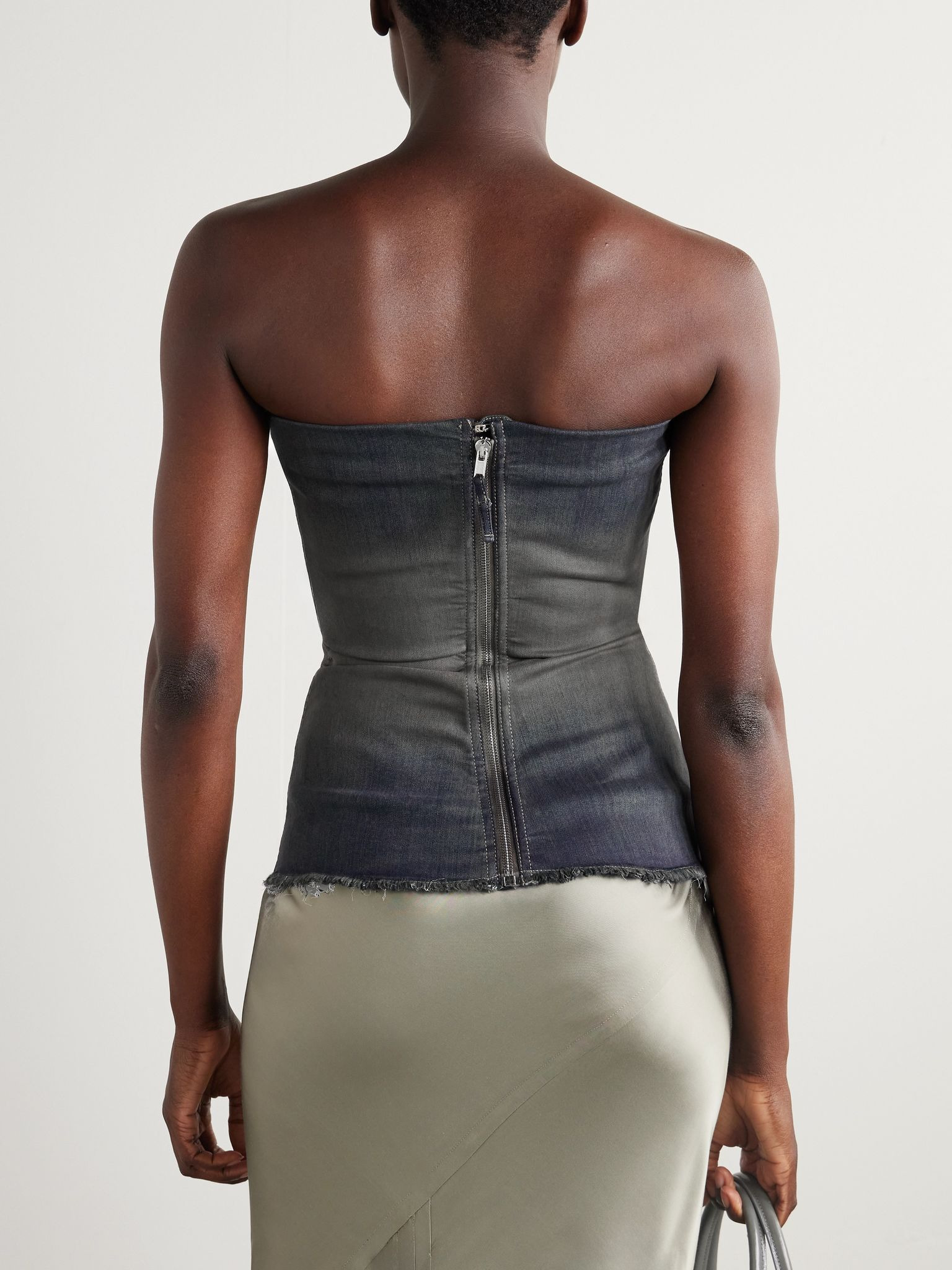 Strapless frayed denim top Gray - 3