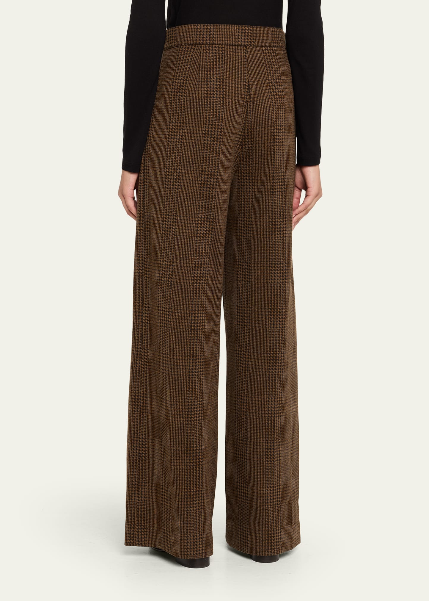 Ponza Check Wool Pleated Wide-Leg Pants - 3