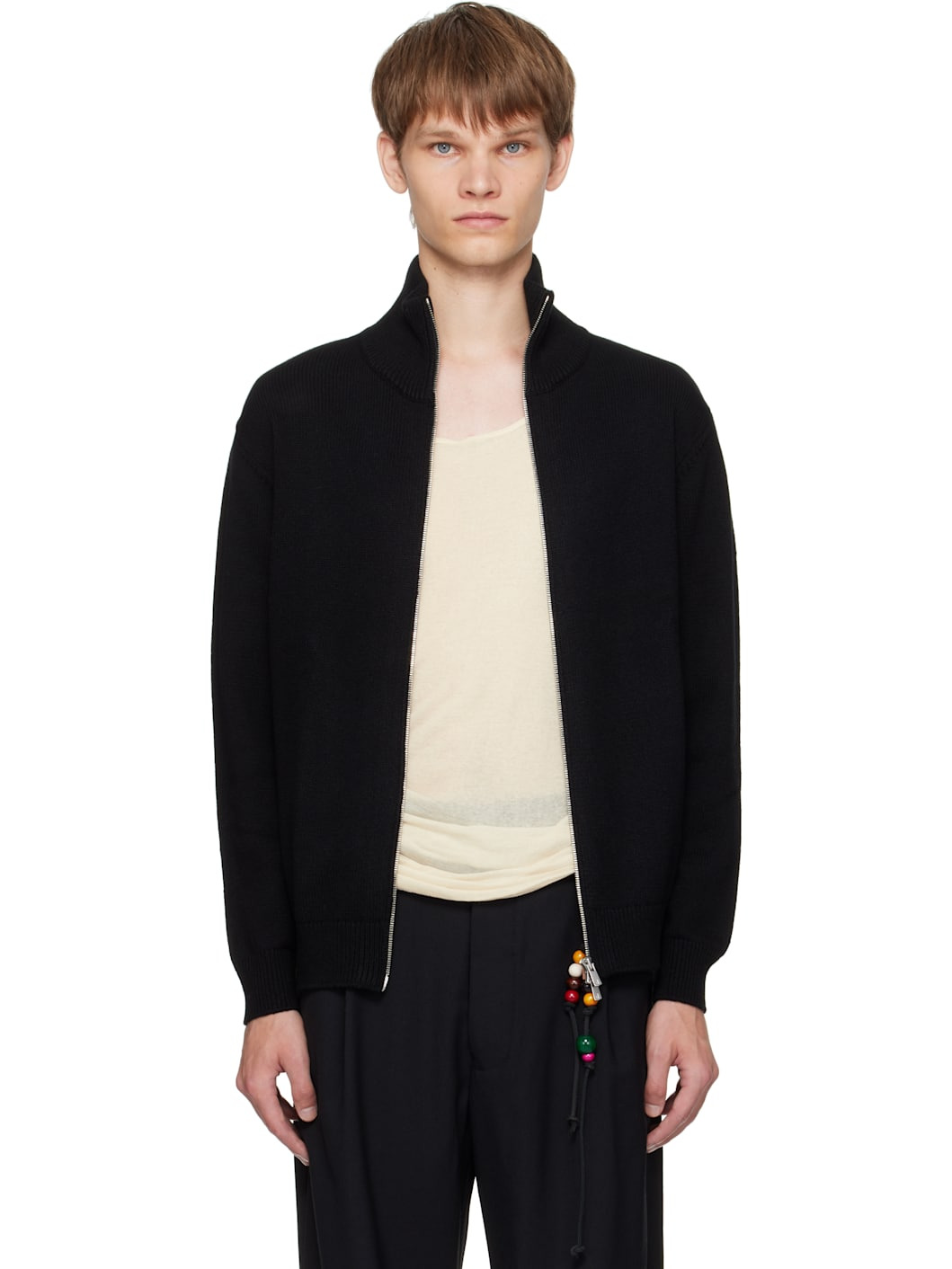 Black Zip Up Funnel Cardigan - 1