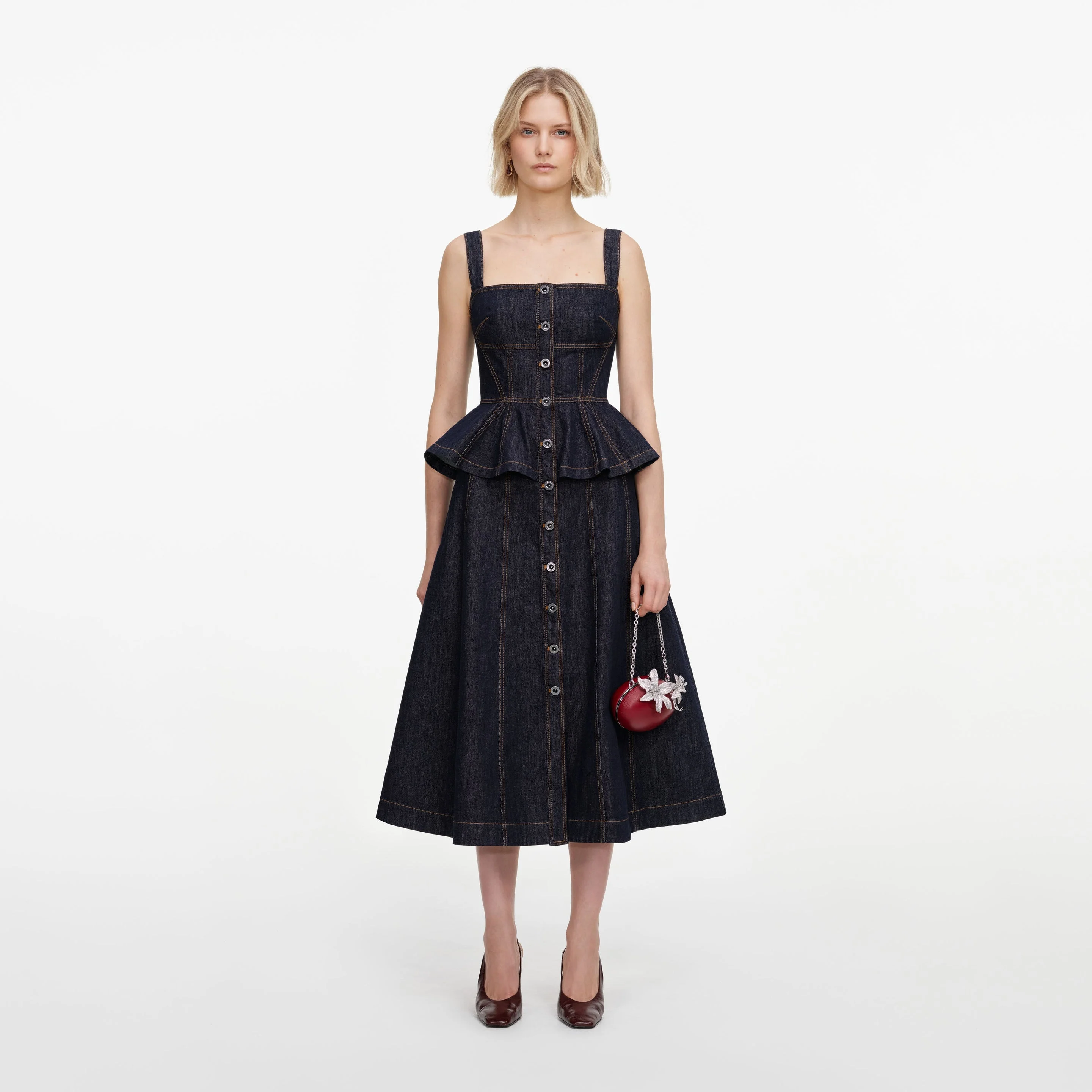 Indigo Peplum Denim Midi Dress - 1