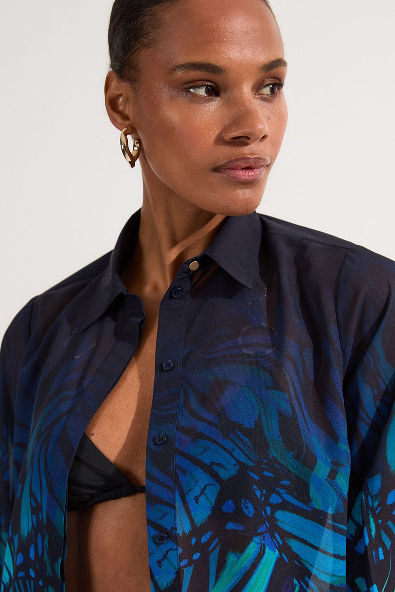 KAREN MILLEN Tall Ombre Butterfly Georgette Beach Shirt outlook