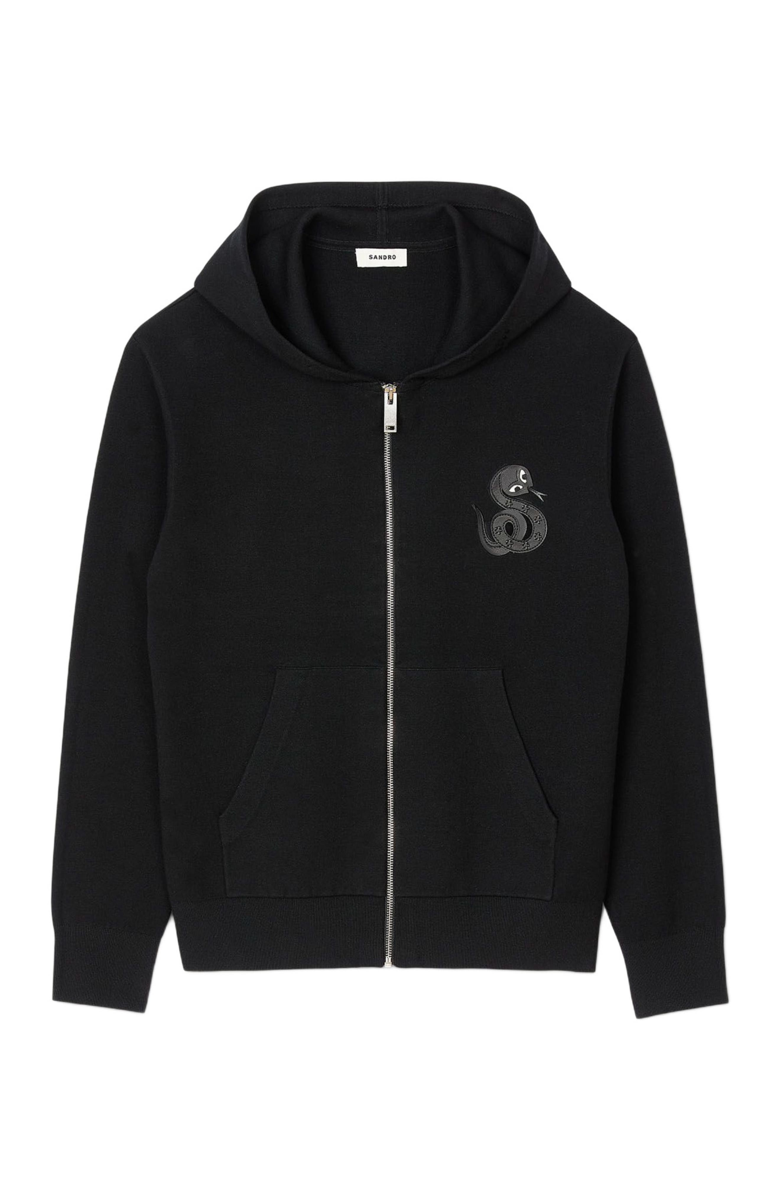 SANDRO Zip-up cardigan with snake detail in Black at Nordstrom - 5