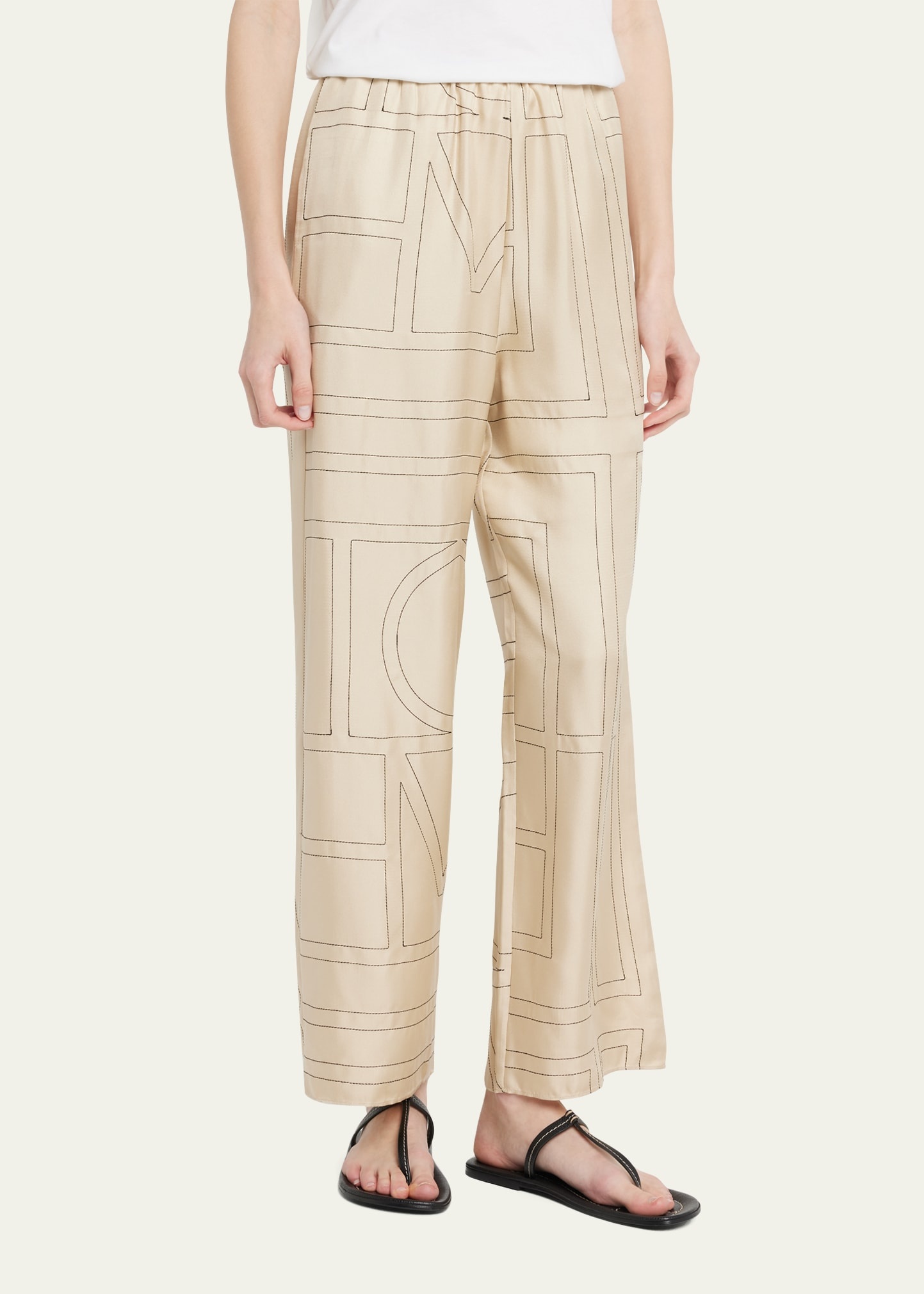 Monogram-Embroidered Silk Pajama Pants - 4