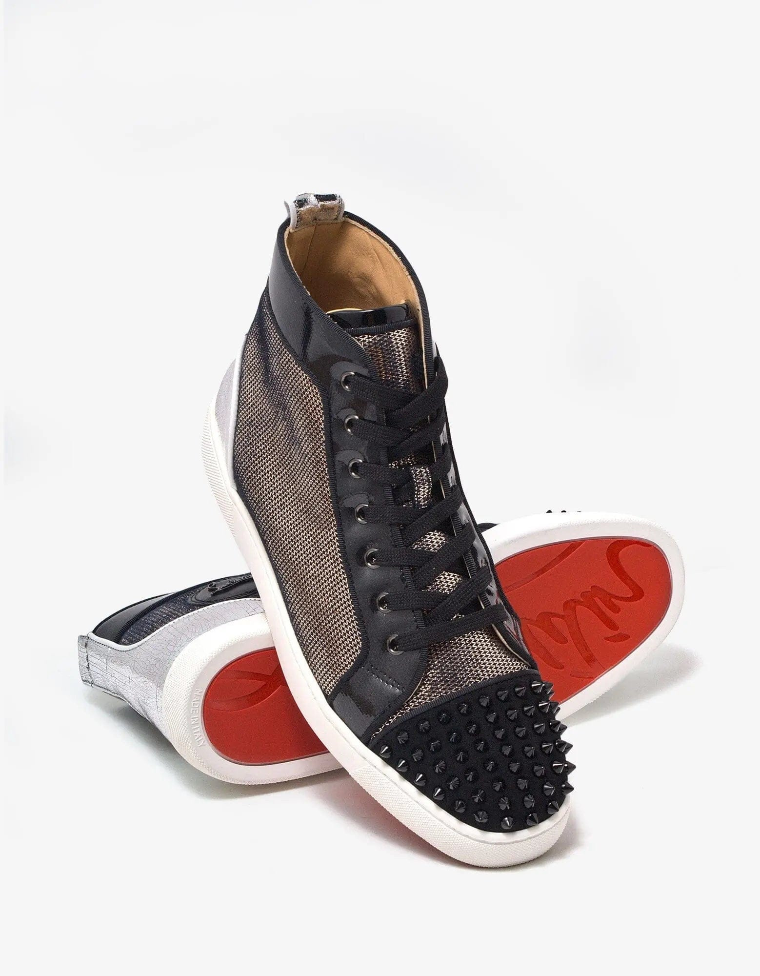 Christian Louboutin Lou Spikes Orlato Flat Metallic High Top Trainers - 7