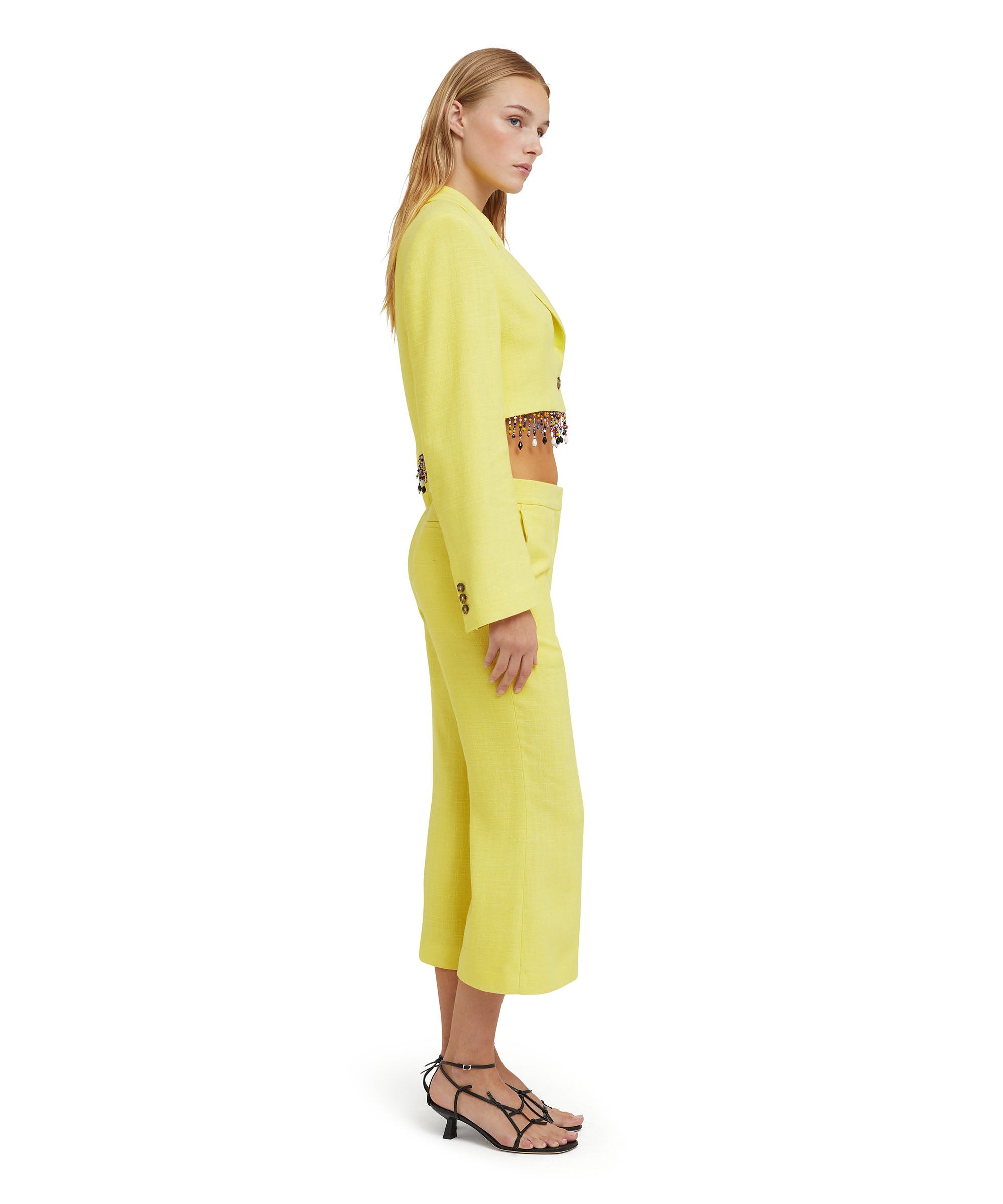 Blended linen crop jacket with beaded application - 5