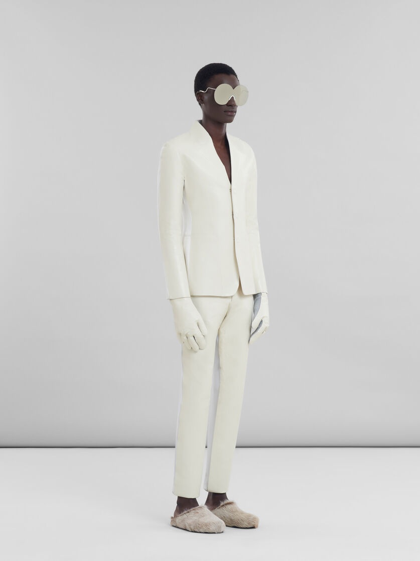 WHITE WOOL AND COATED FABRIC BLAZER - 6