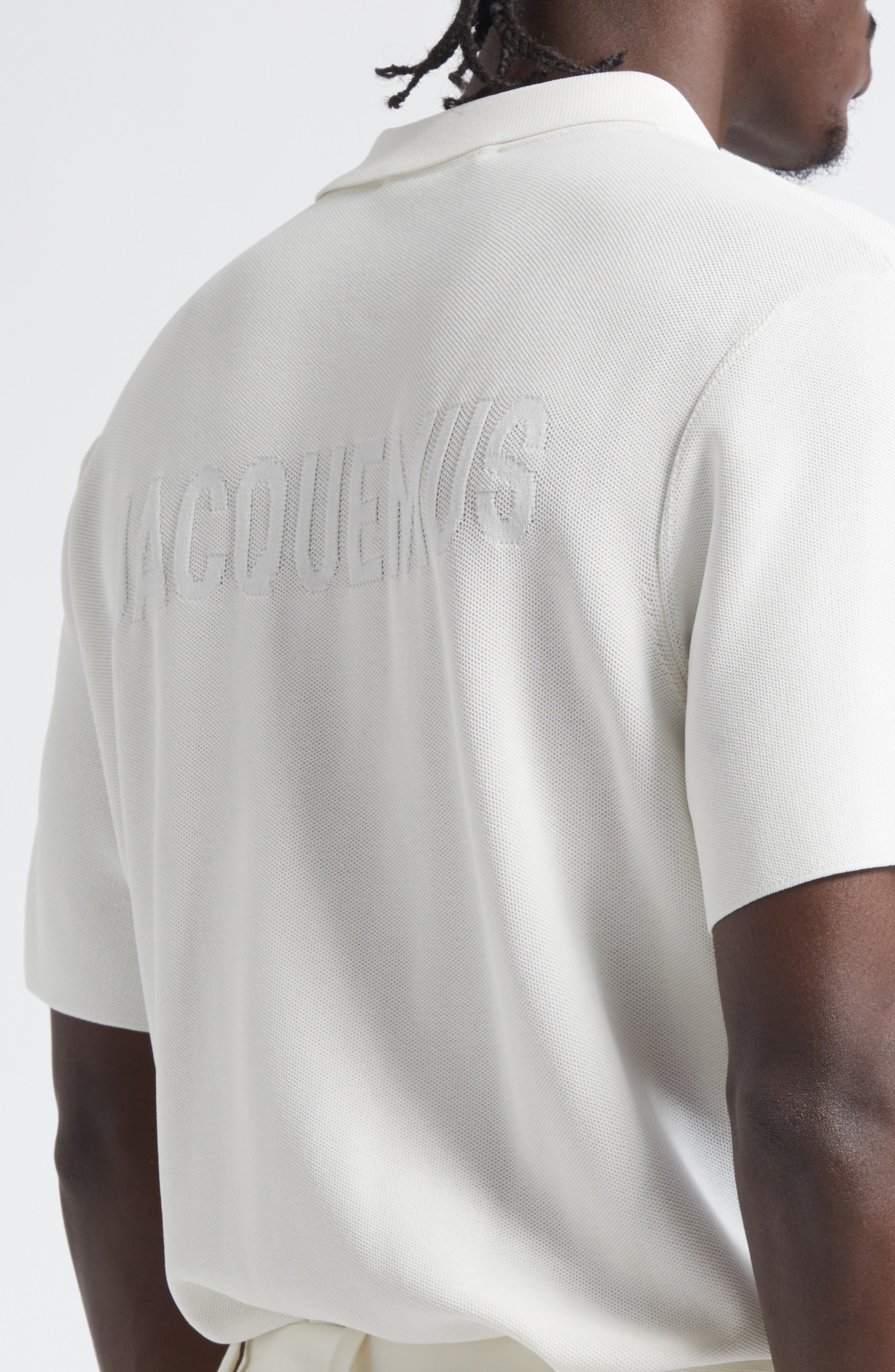 Jacquemus Le Polo Maille Loose Fit Piqué Polo in Off-White at Nordstrom - 4