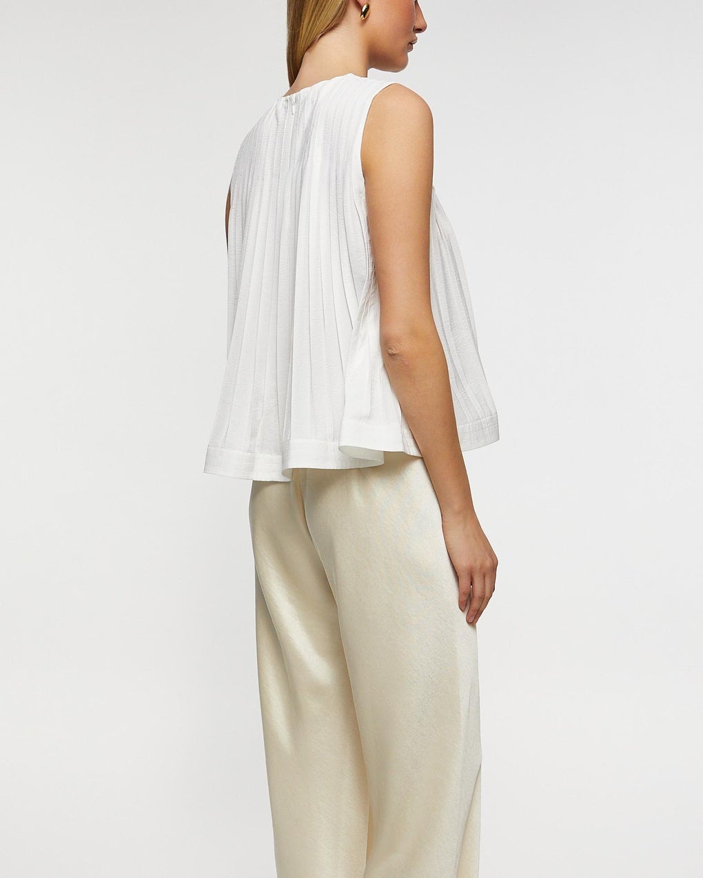 Top Pleated A-Line Crew Neck Offwhite - 4