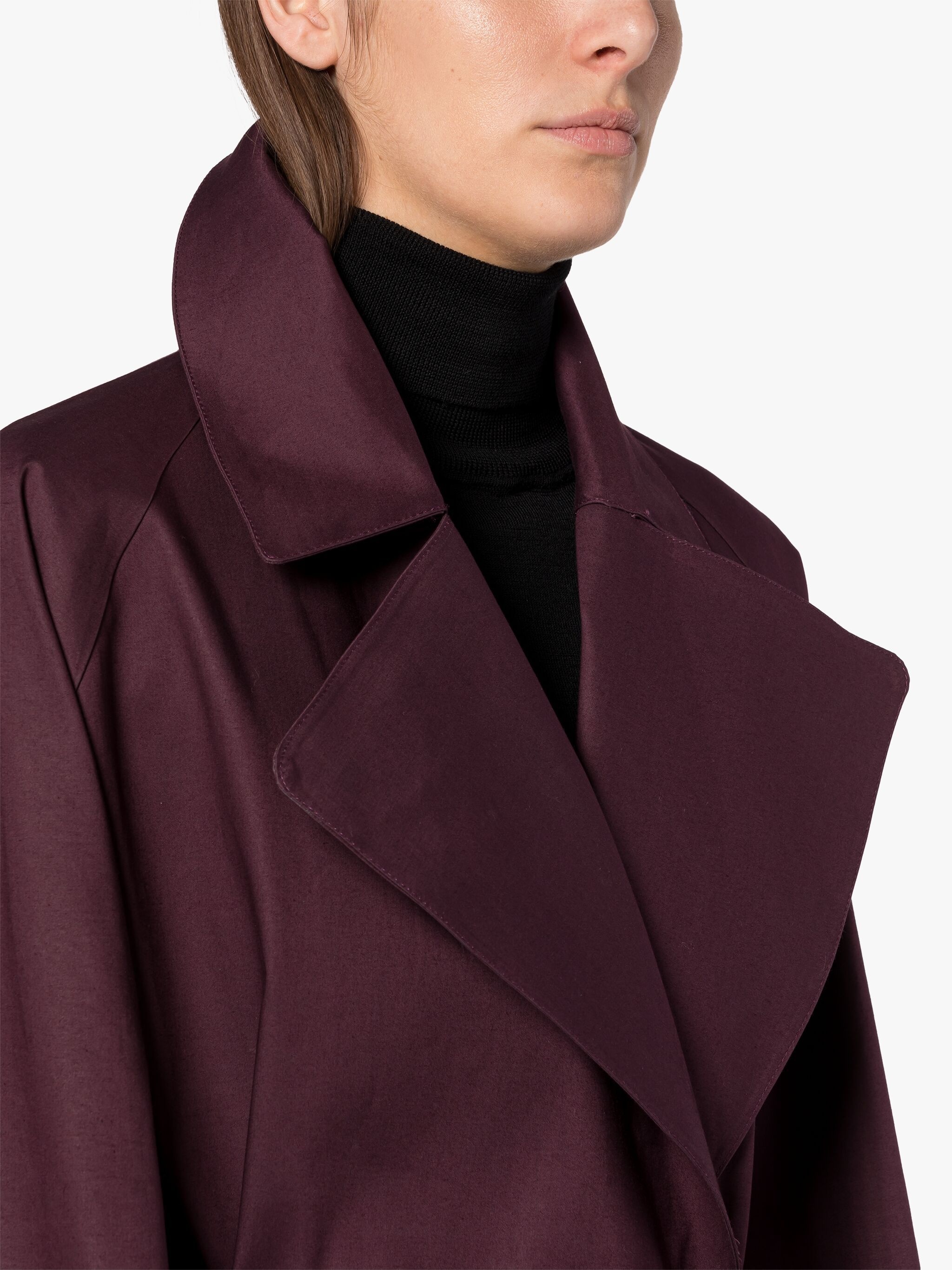KINTORE BURGUNDY BONDED COTTON TRENCH COAT - 5