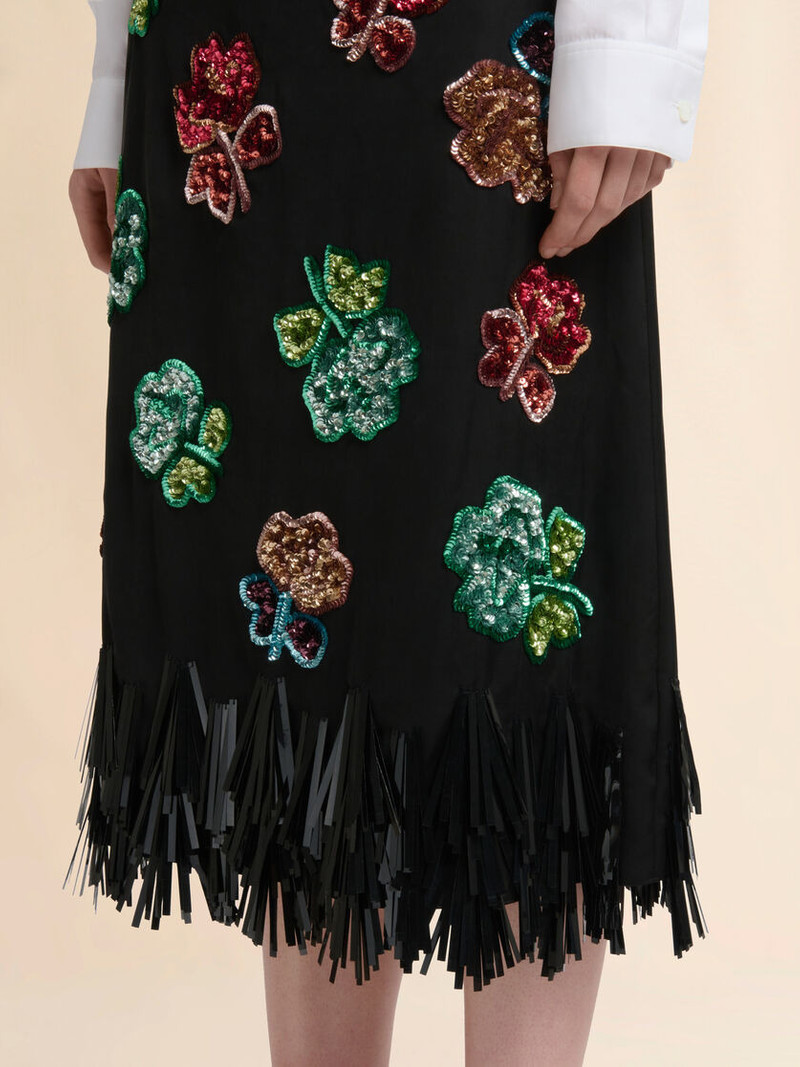 BLACK SATIN SKIRT WITH SEQUIN FLOWERS 4