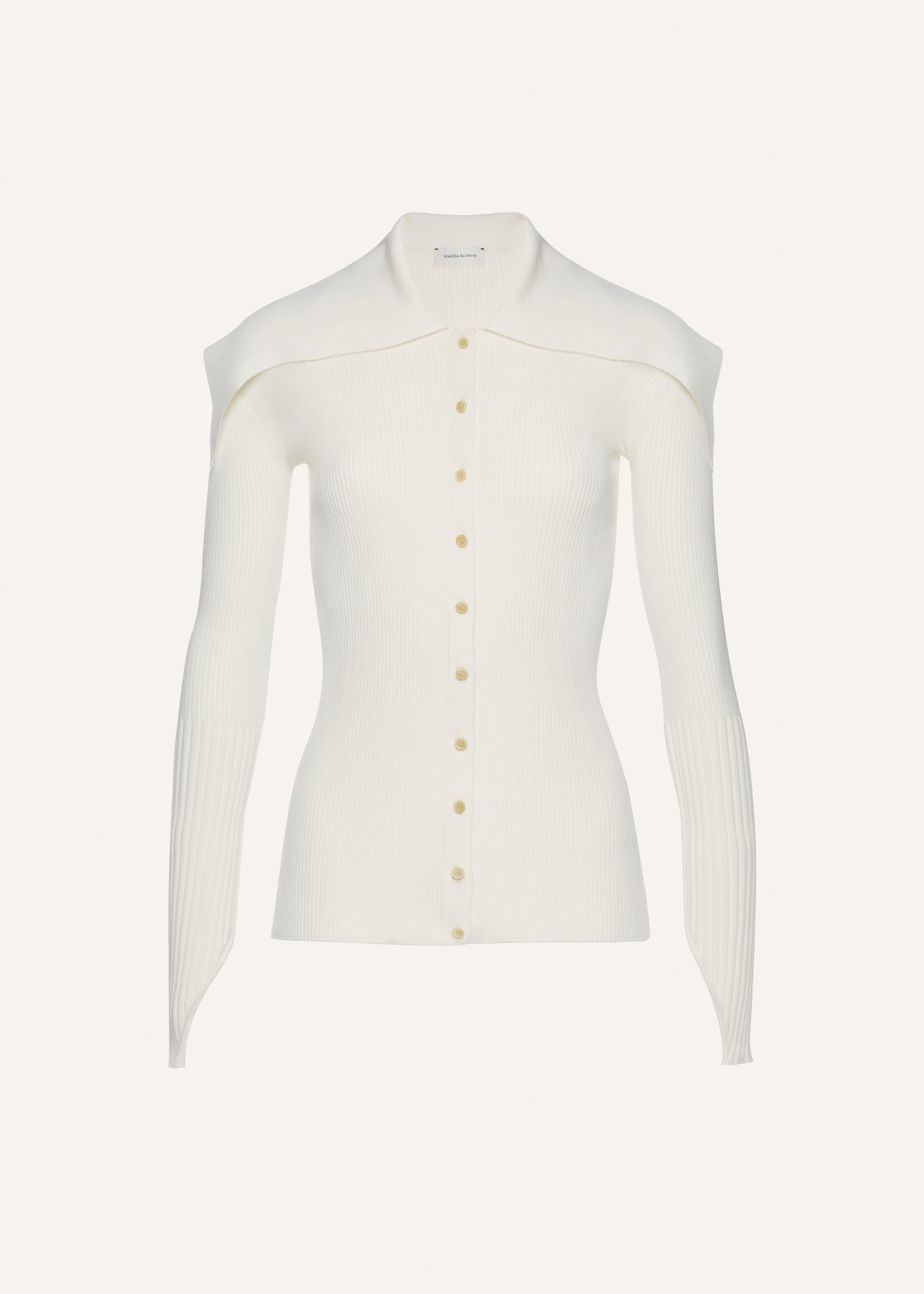 Ribbed cardigan with tie-collar in white - 1