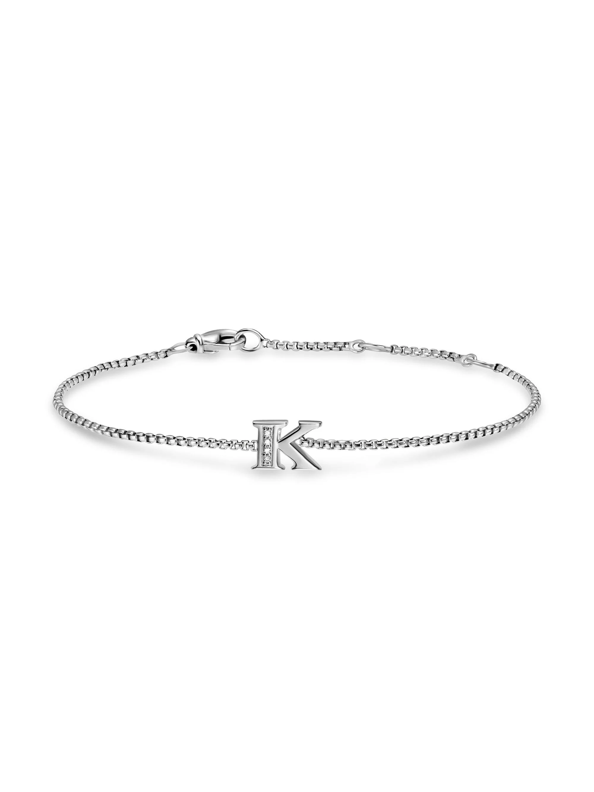 Women's Petite Initial Chain Bracelet in Sterling Silver - Diamond K - 1