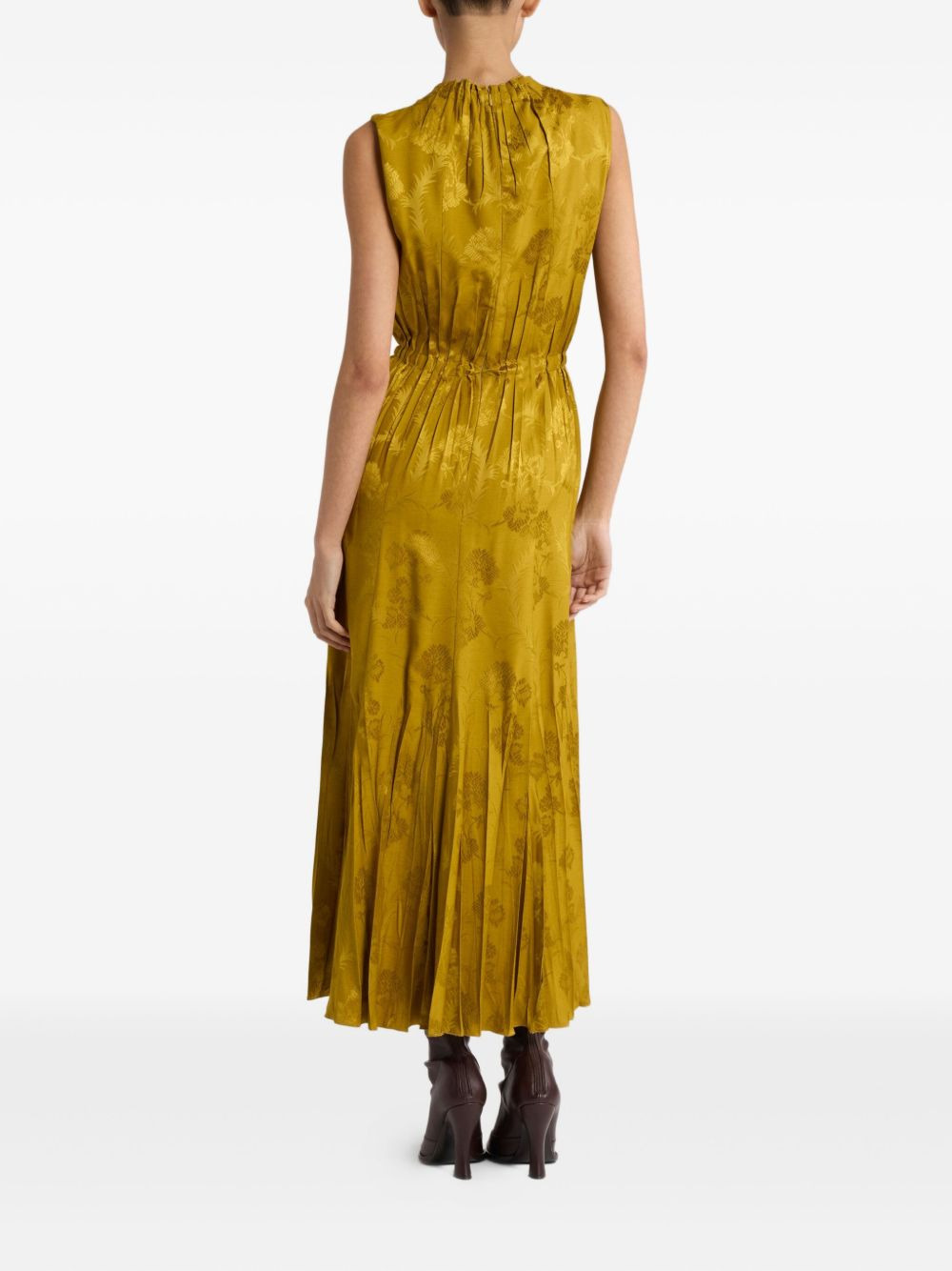 leaf-jacquard pleated dress - 3